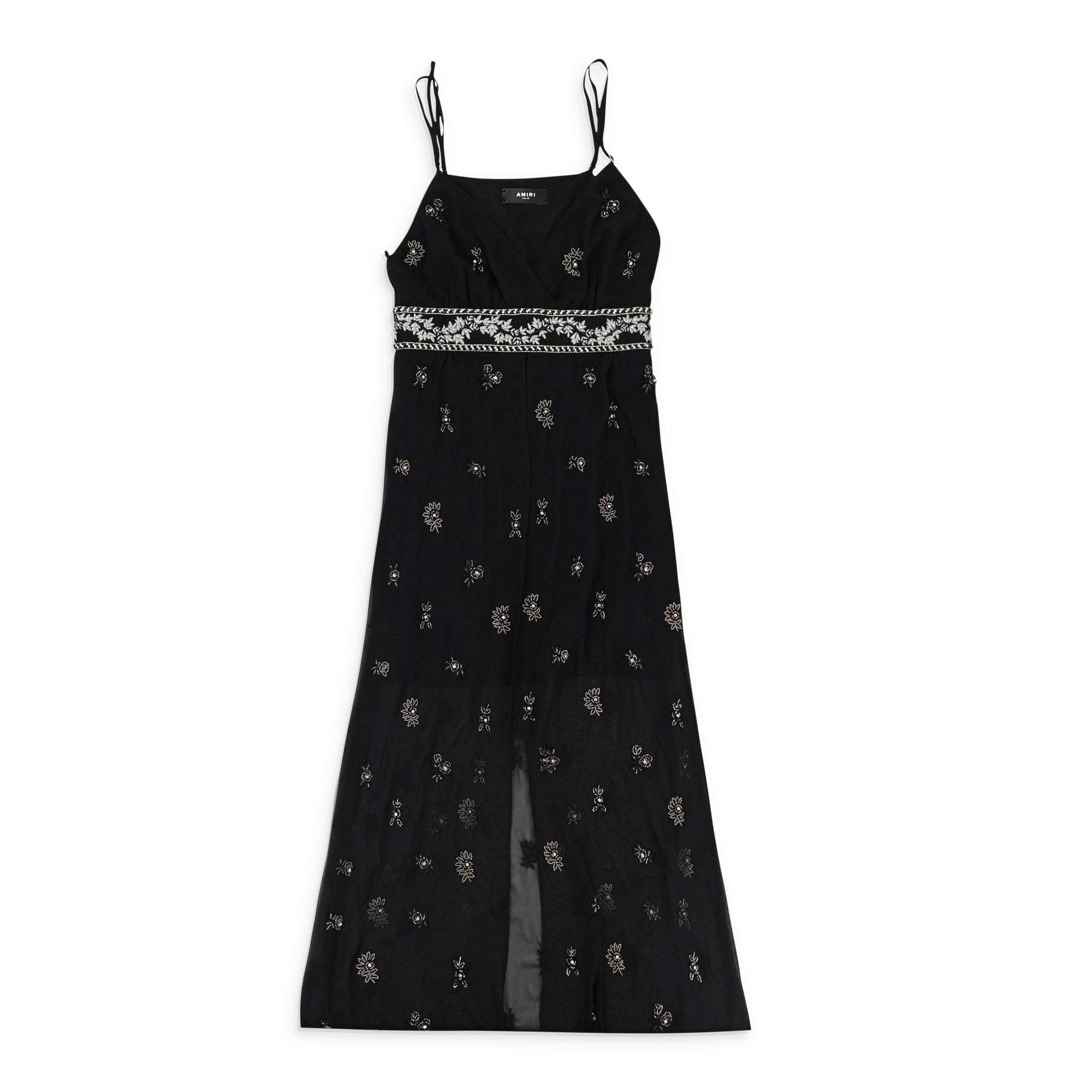 Amiri 93-AMR-0049/40 NWT AMIRI Black Embellished Silk Chiffon Midi Dress Size 40 $2190 93-AMR-0049/40