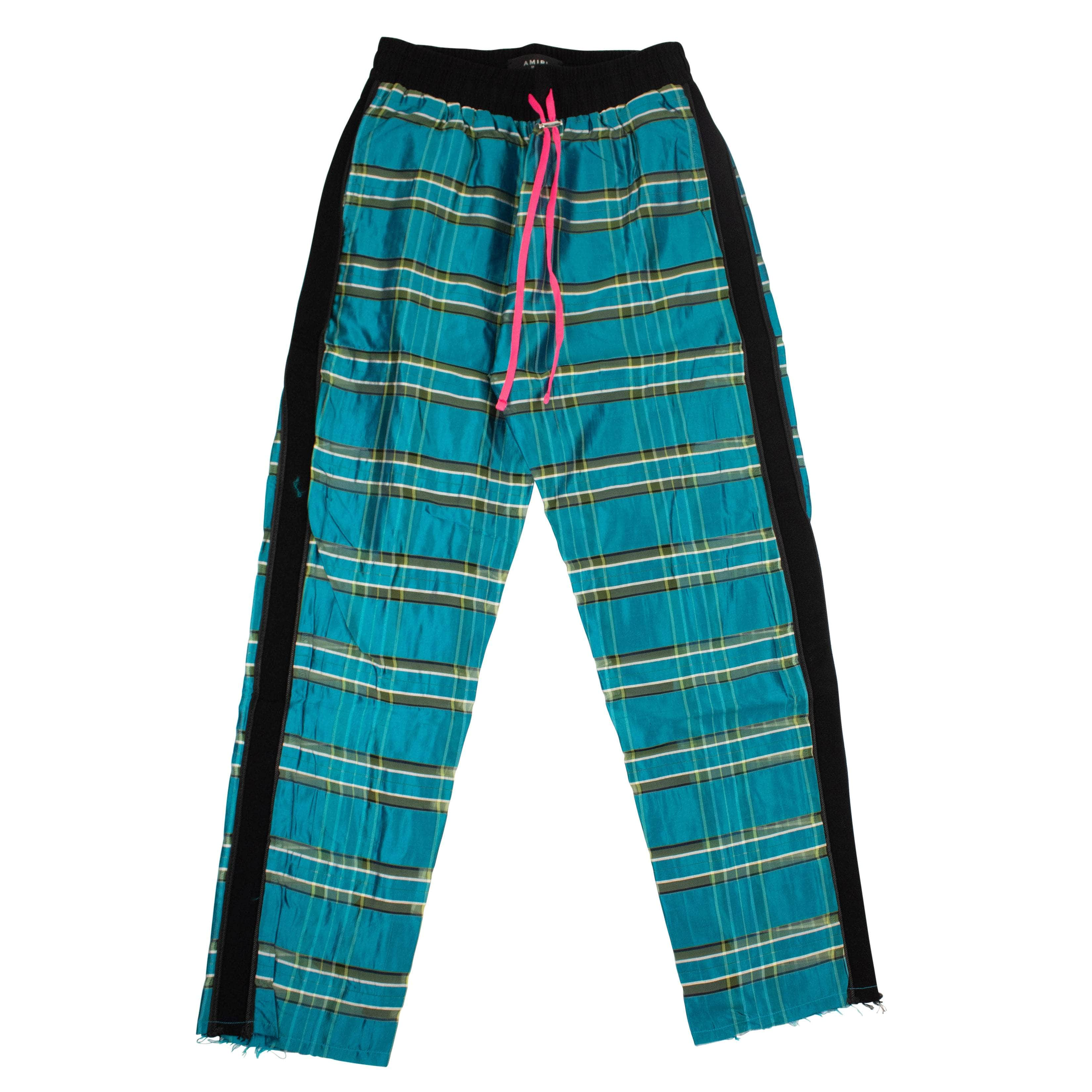 Amiri 93-AMR-1024/XS NWT AMIRI Blue Silk Plaid Track Pants Size XS $1350 93-AMR-1024/XS