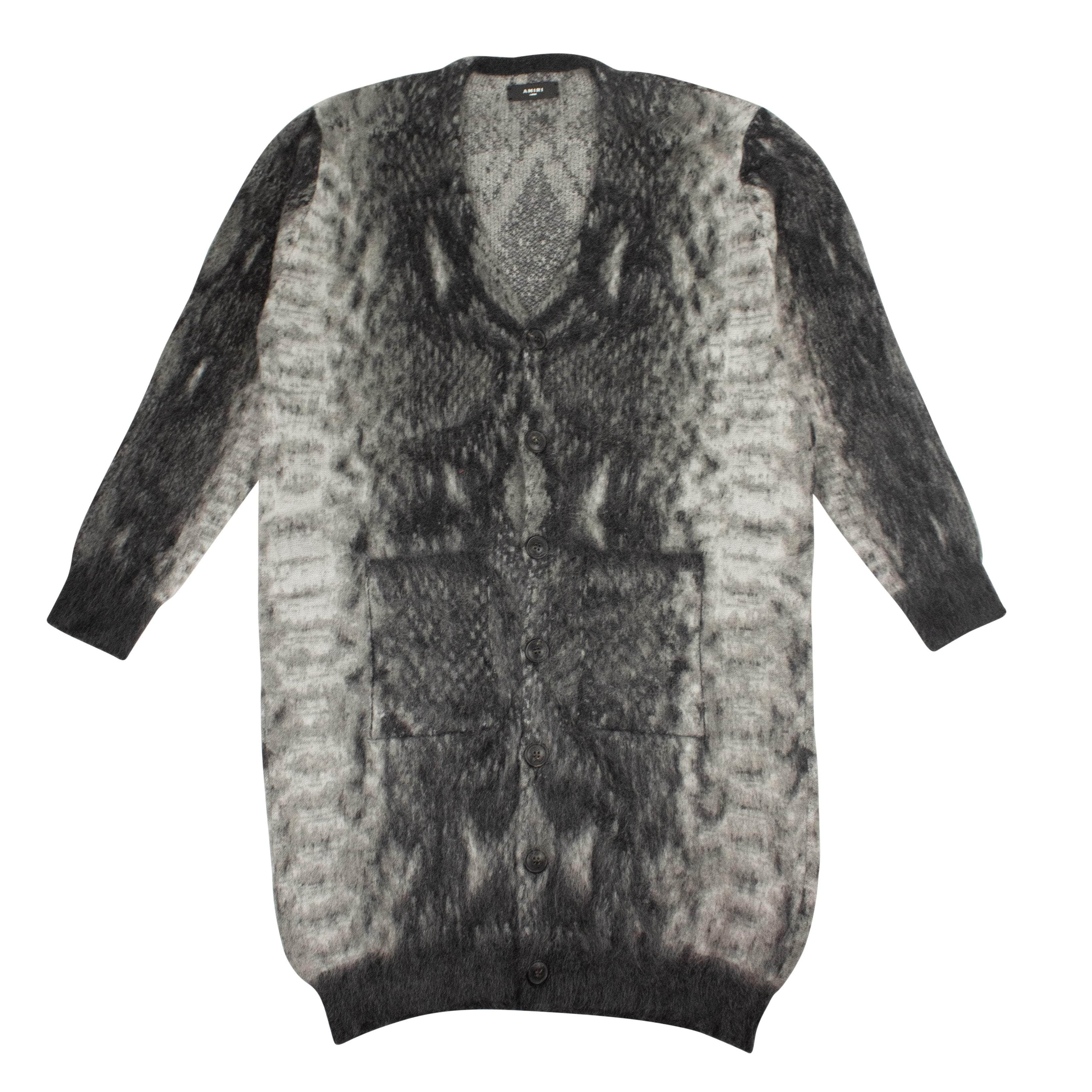 Amiri 93-AMR-1088/L NWT AMIRI Dark Gray Oversized Snakeskin Print Cardigan Sweater Size L $1490 93-AMR-1088/L