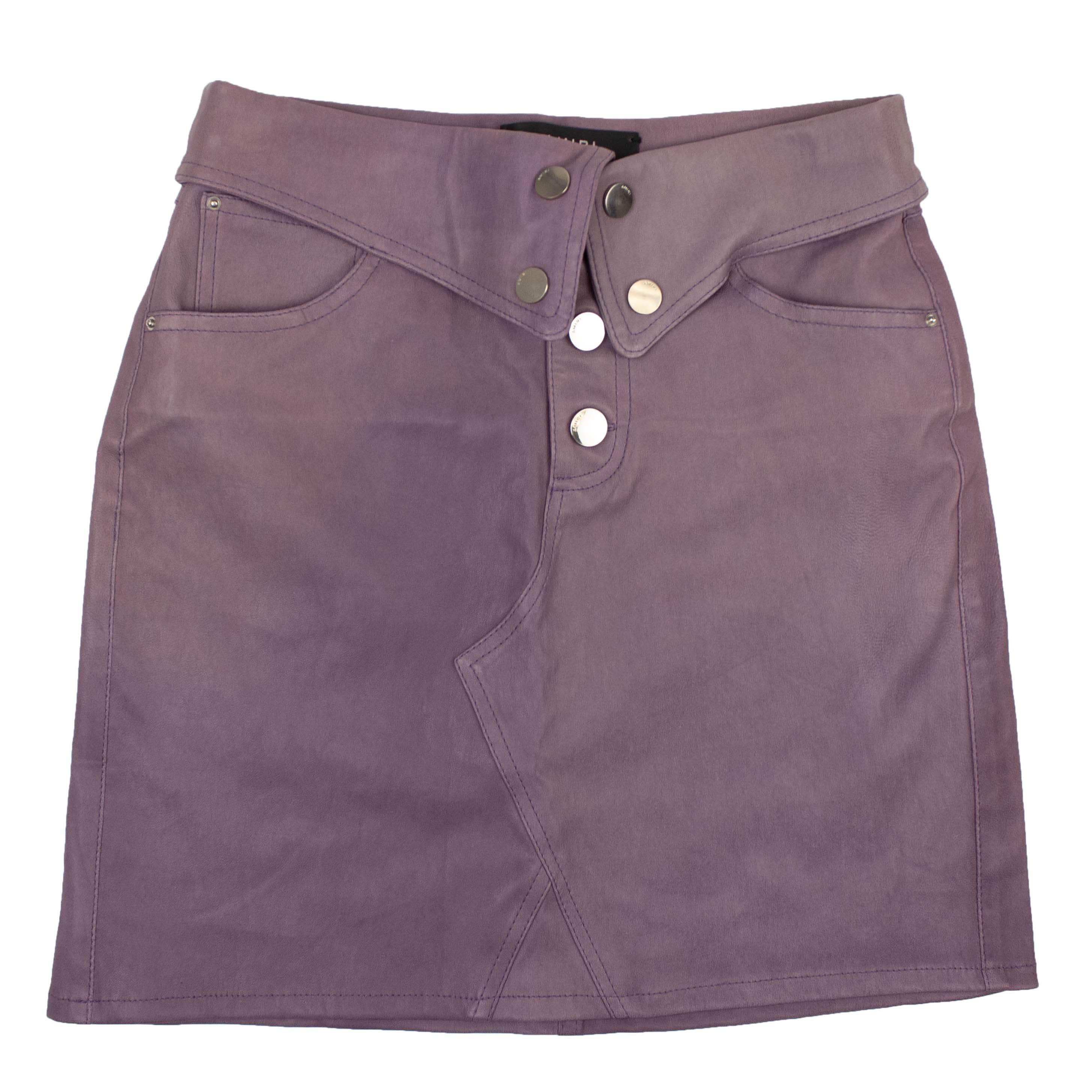 Amiri 93-AMR-1160/4 NWT AMIRI Purple Leather Fold Over Mini Skirt Size 4 $1590 93-AMR-1160/4