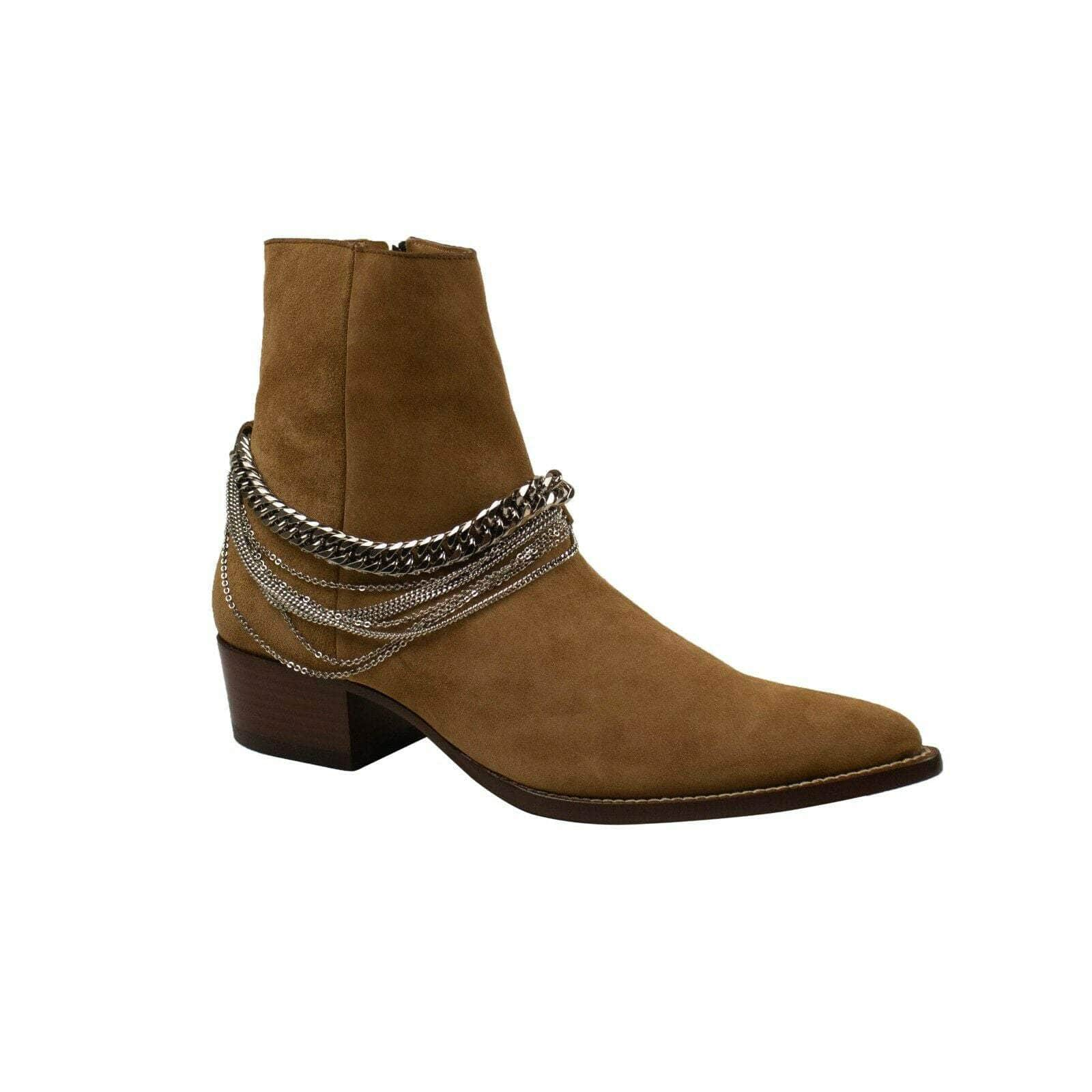 Amiri 93-AMR-2010/41 NIB AMIRI Tan Suede Chain Link Boots Size 41 $1690 93-AMR-2010/41