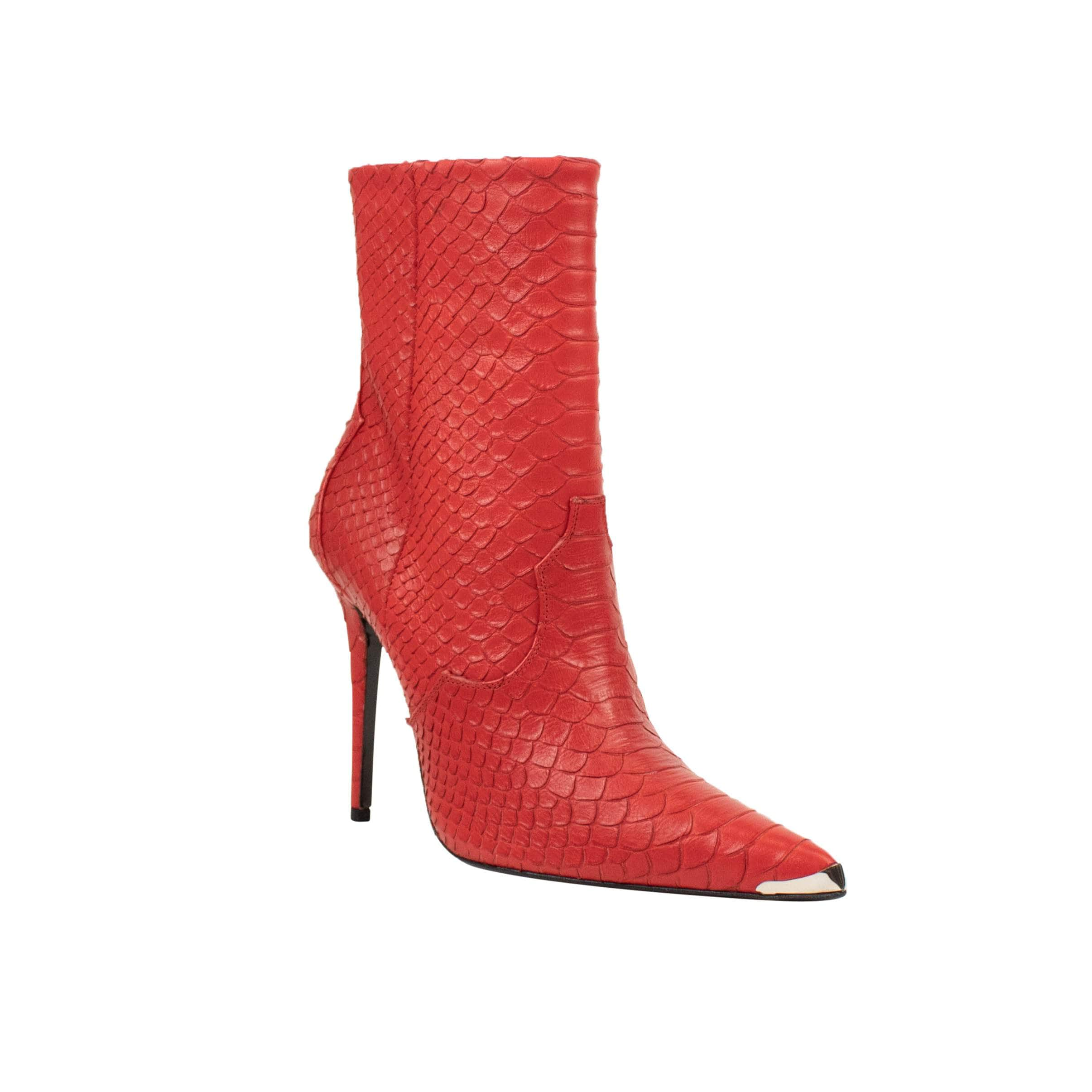 Amiri 93-AMR-2054/35 NIB AMIRI Red Western Snake Embossed Heel Ankle Boot Size 35 $850 93-AMR-2054/35