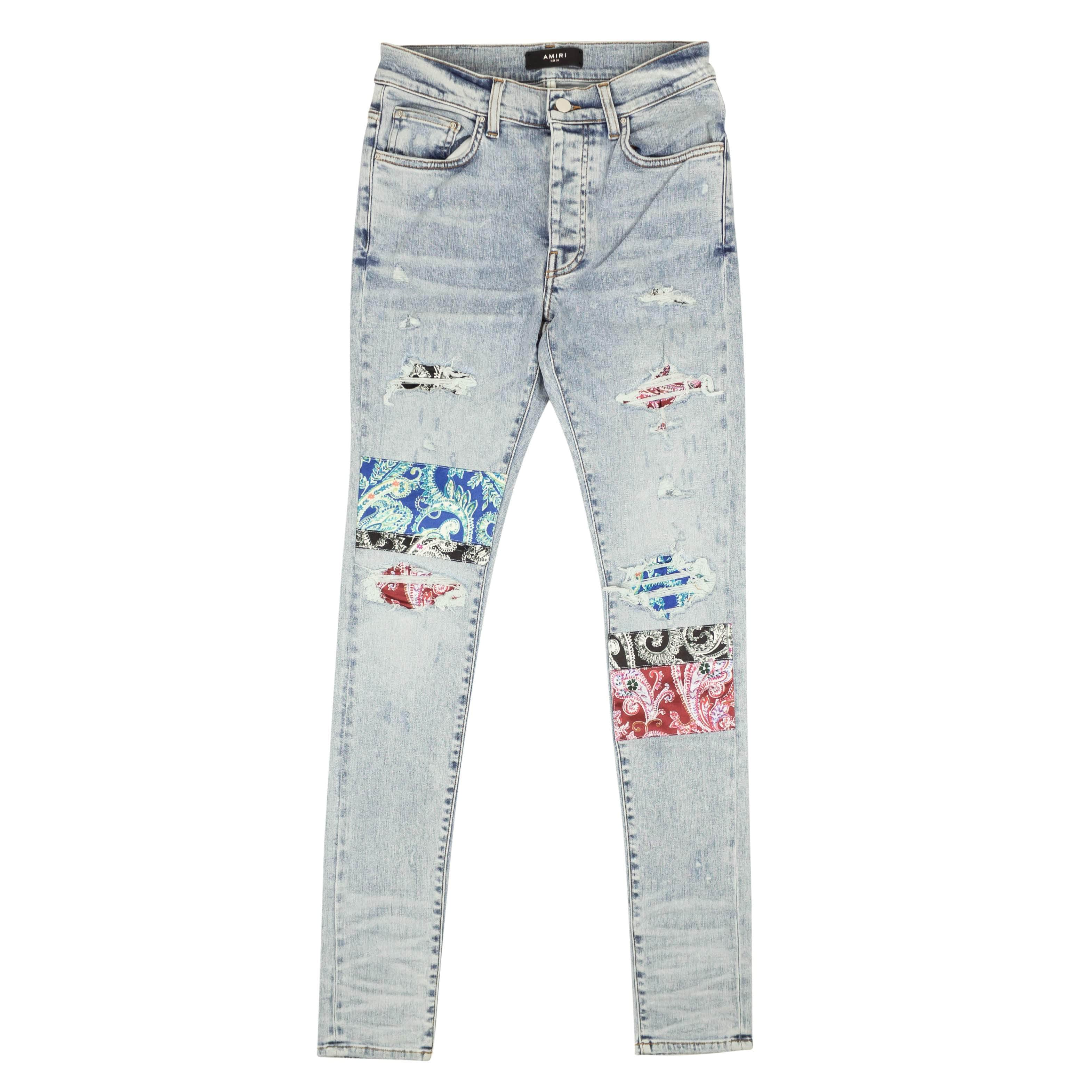 Amiri 95-AMR-1056/32 NWT AMIRI Blue Pajama Art Patch Skinny Jeans Size 32/42 95-AMR-1056/32