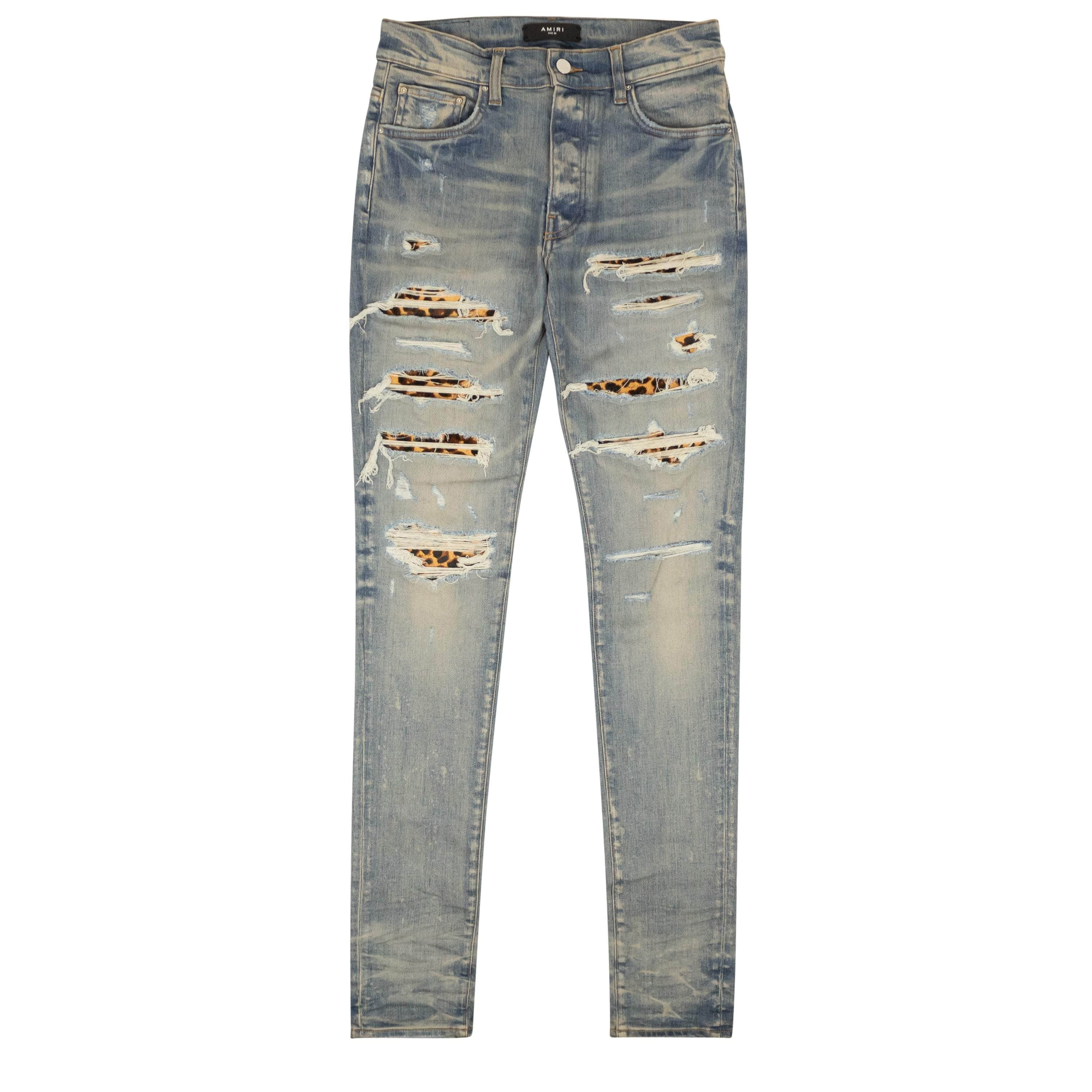 Amiri 95-AMR-1181/30 NWT AMIRI Clay &Indigo Leopard Distressed Thrasher Jeans Size 30/40 $1550 95-AMR-1181/30