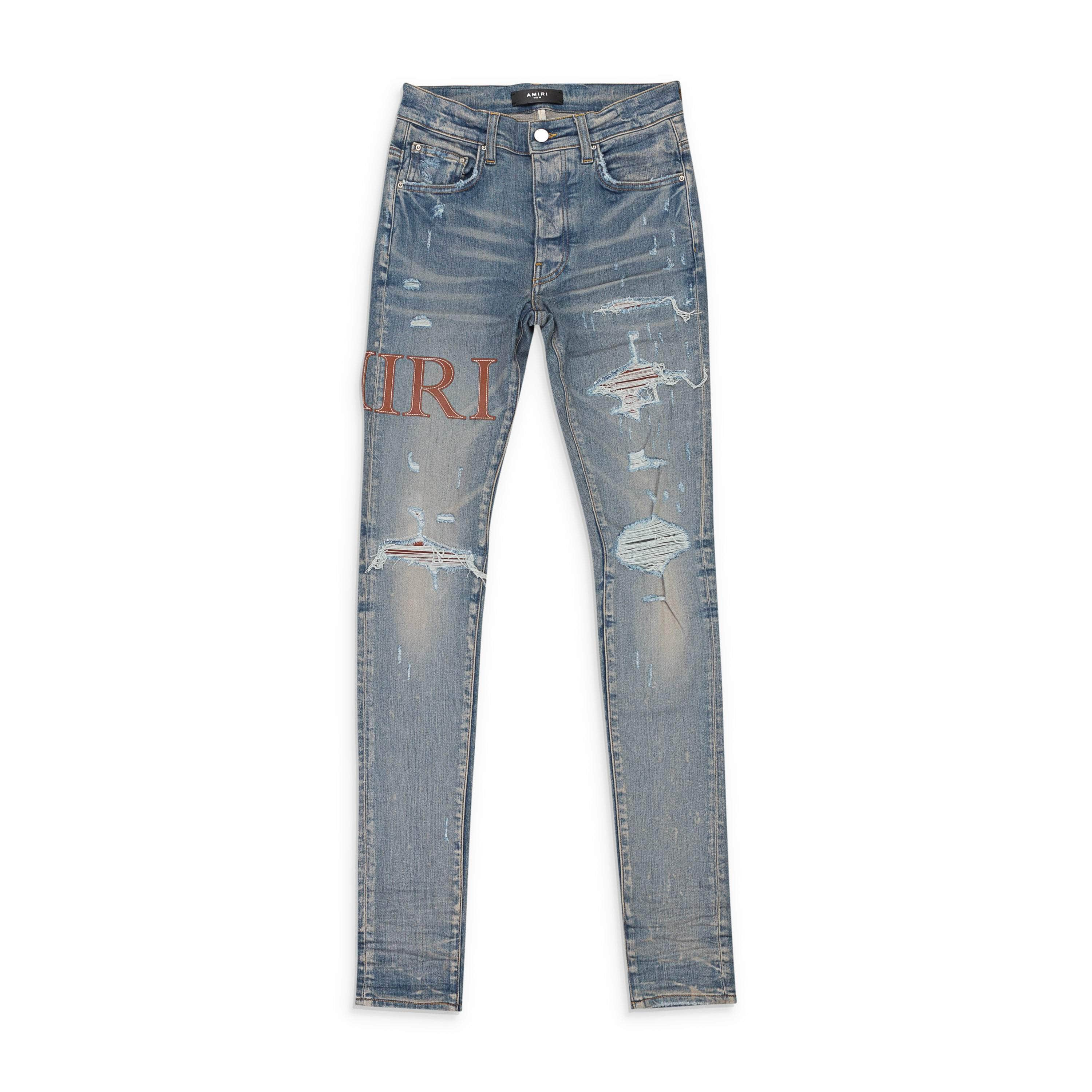 Amiri 95-AMR-1291/29 NWT Amiri LEATHER STITCH LOGO JEAN Clay Indigo Straight-Fit Jeans Size 29 $1490 95-AMR-1291/29