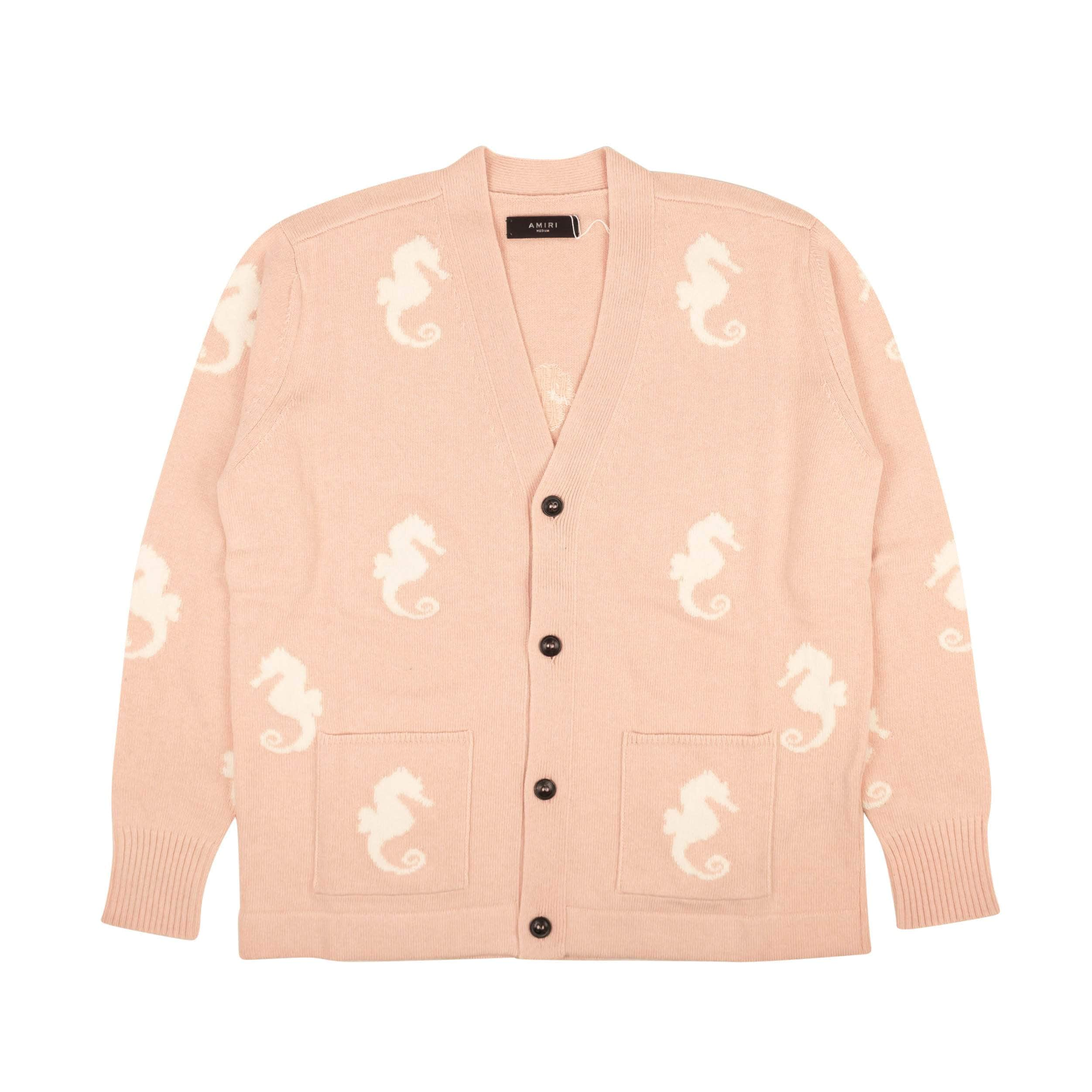 Amiri 95-AMR-1300/XS NWT AMIRI Pink Seahorse Jacquard Cardigan Sweater Size XS $1190 95-AMR-1300/XS