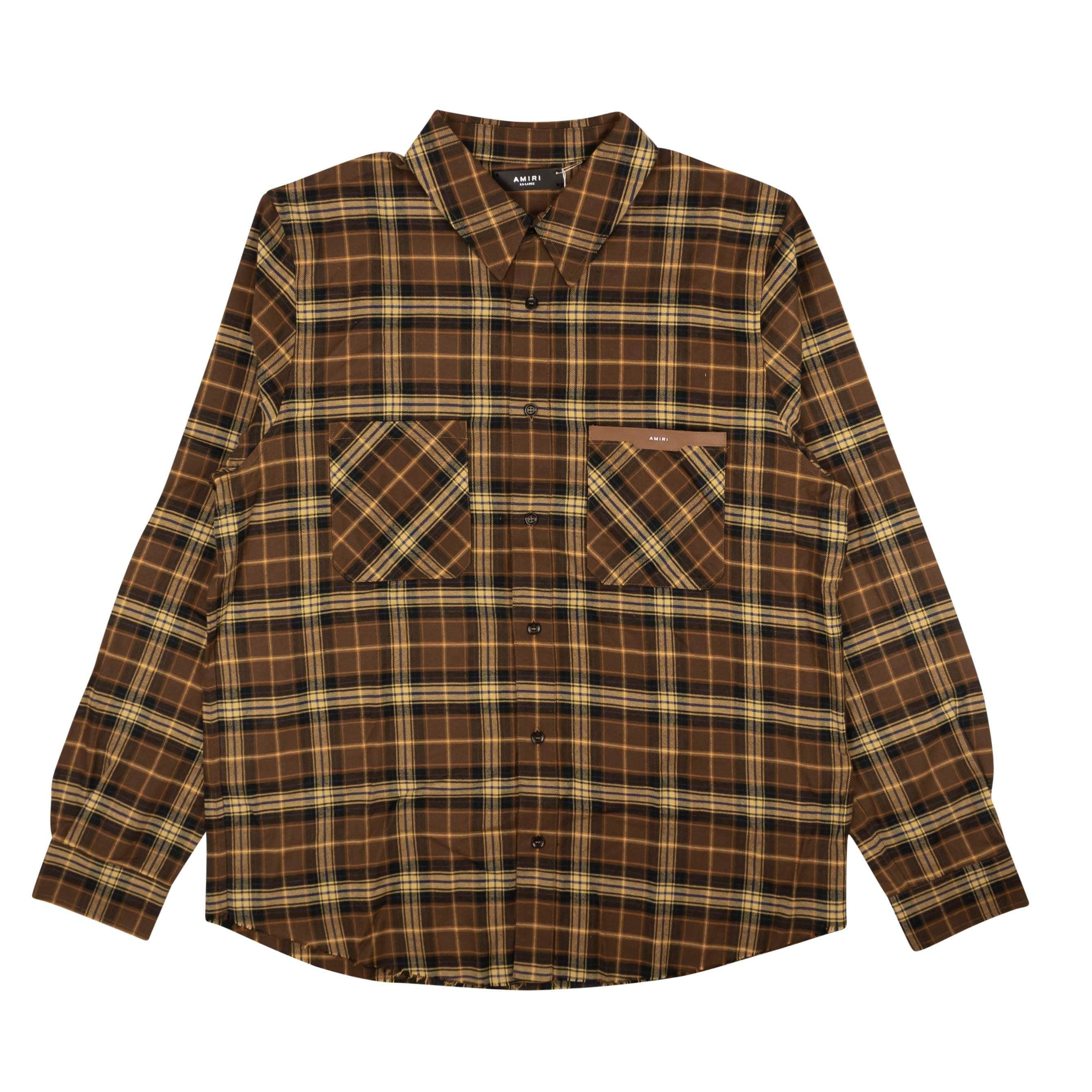 Amiri 95-AMR-1417/XS NWT Amiri AMIRI LOGO FLANNEL Brown Casual Button-Down Shirts Size XS $750 95-AMR-1417/XS