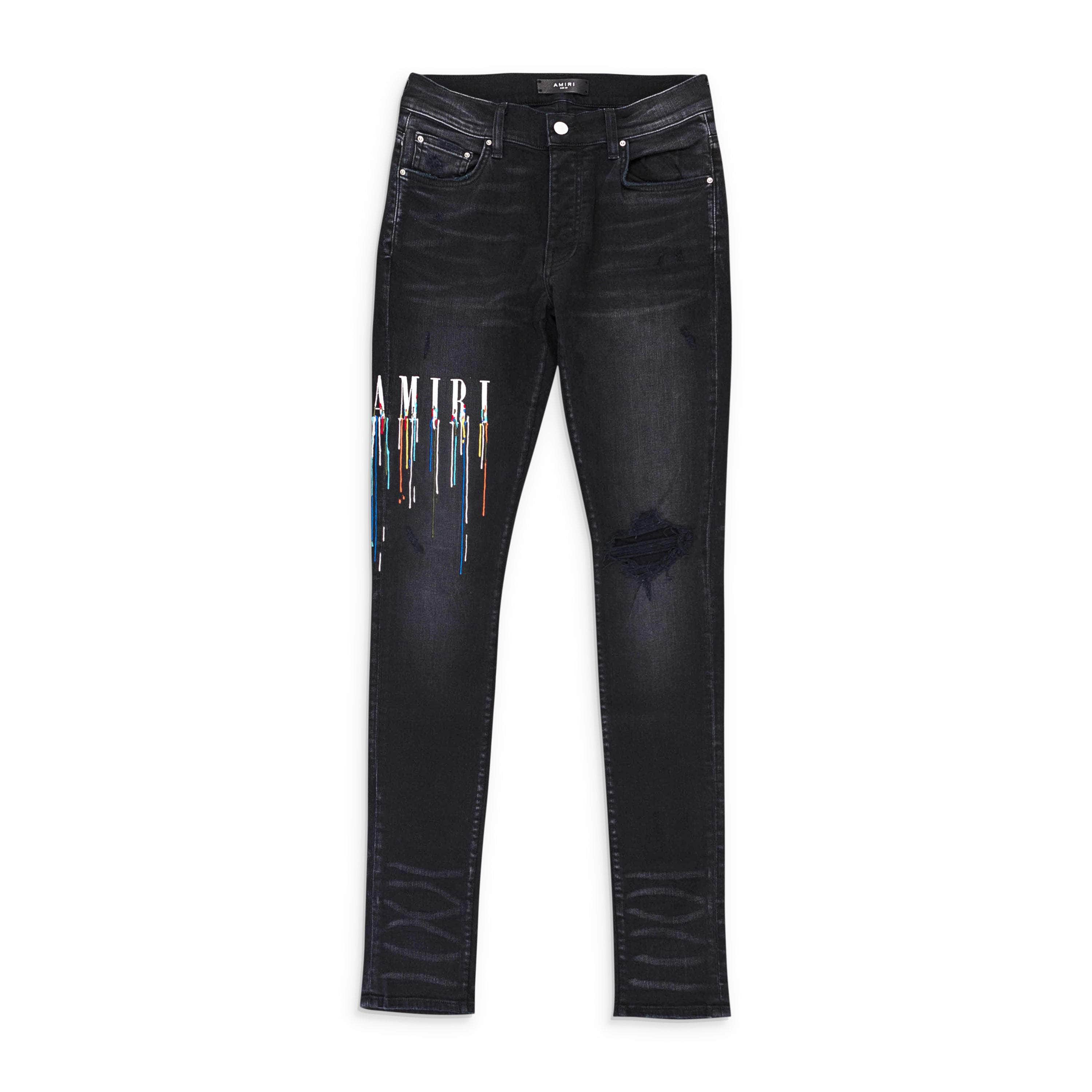 Amiri 95-AMR-1475/30 NWT Amiri PAINT DRIP LOGO JEAN Aged Black Straight-Fit Jeans Size 30 $1290 95-AMR-1475/30