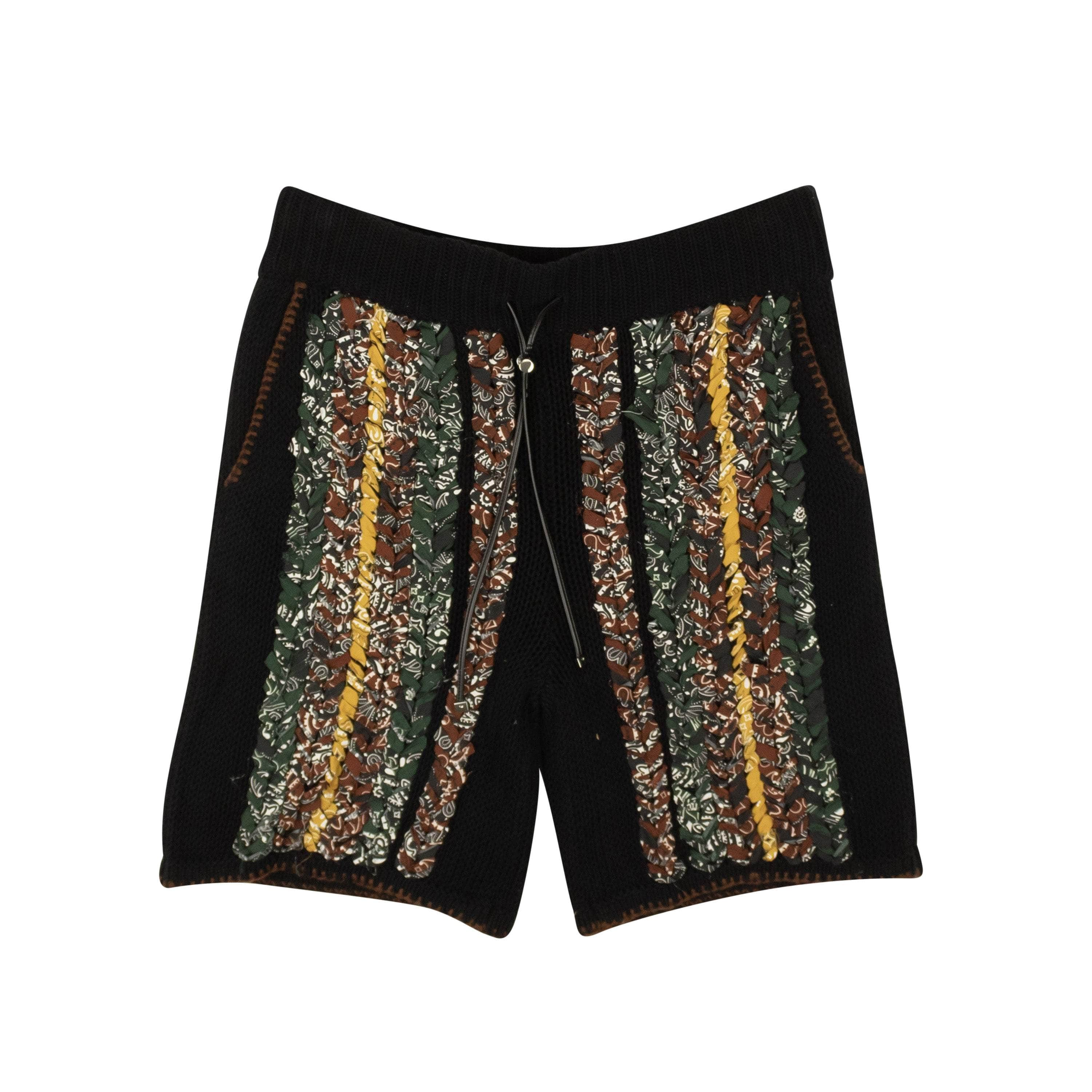 Amiri AMR-XBTM-0004/L NWT AMIRI Black & Multi Cotton Braided Bandana Knit Shorts Size L $1990 AMR-XBTM-0004/L