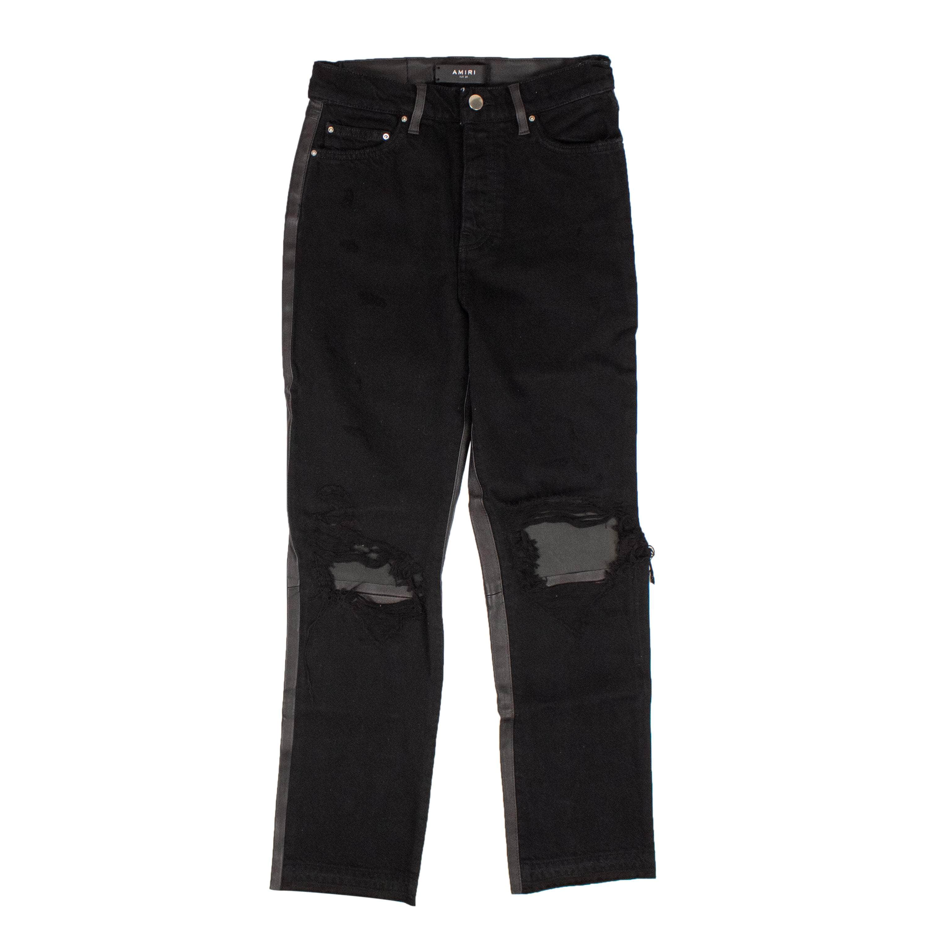 Amiri AMR-XBTM-0111/24 NWT AMIRI Black Cropped Straight Leather Denim Pants Size 24 $1990 AMR-XBTM-0111/24