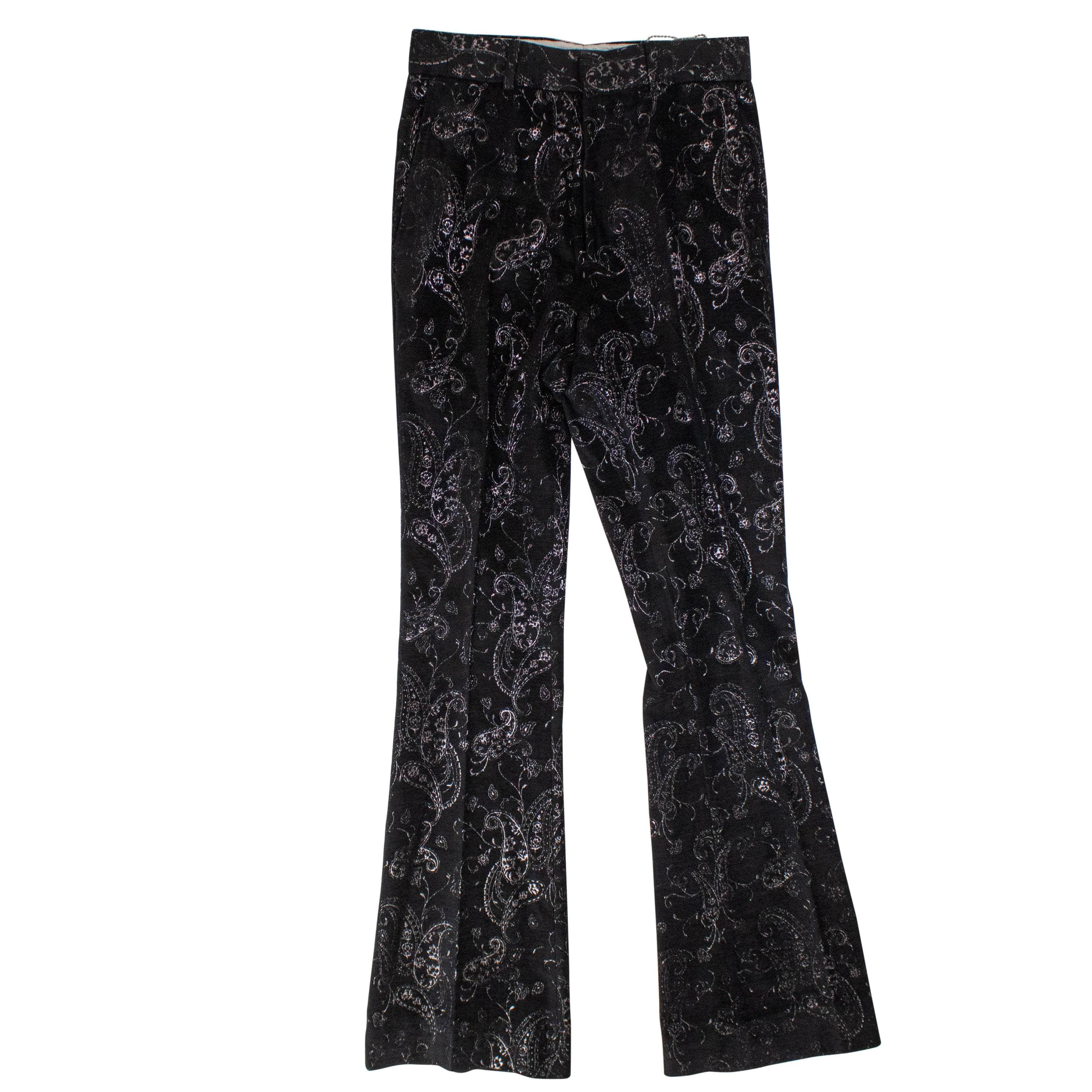 Amiri AMR-XBTM-0117/44 NWT AMIRI Black Paisley Velvet Glitter Flare Pants Size 8/44 $1290 AMR-XBTM-0117/44