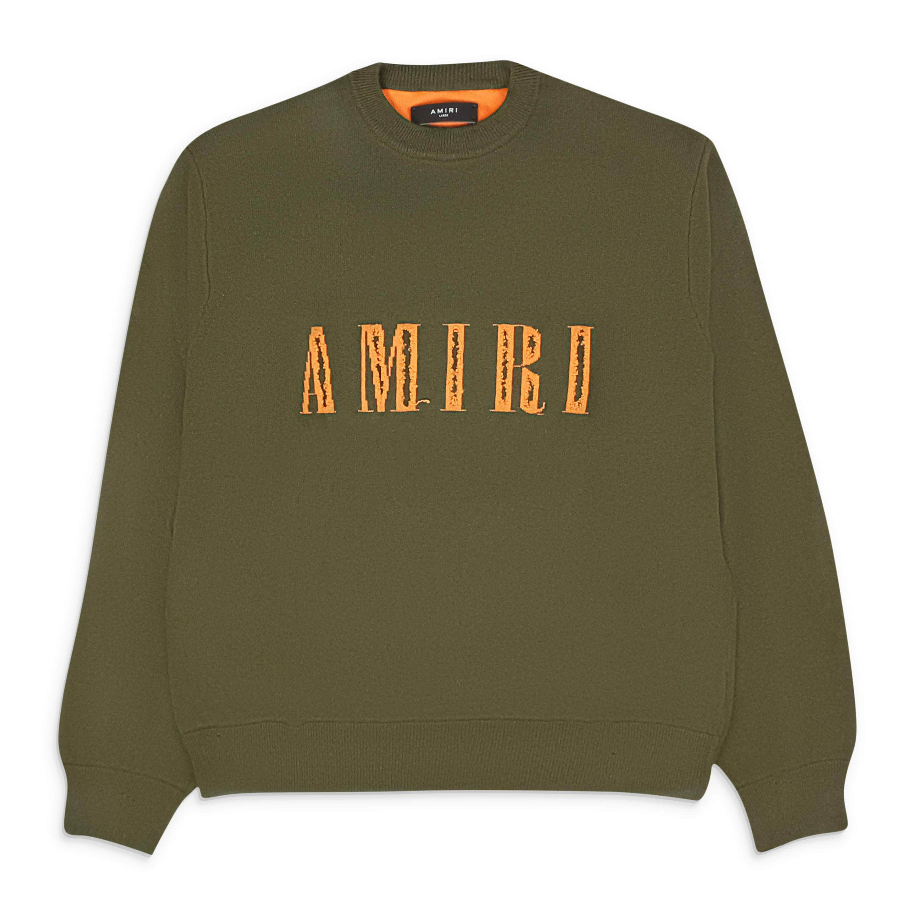 Amiri AMR-XHDS-0143/L NWT Amiri CUT AWAY LOGO CREW Military&Nastrium Hoodie Sweatshirt Size L $1290 AMR-XHDS-0143/L