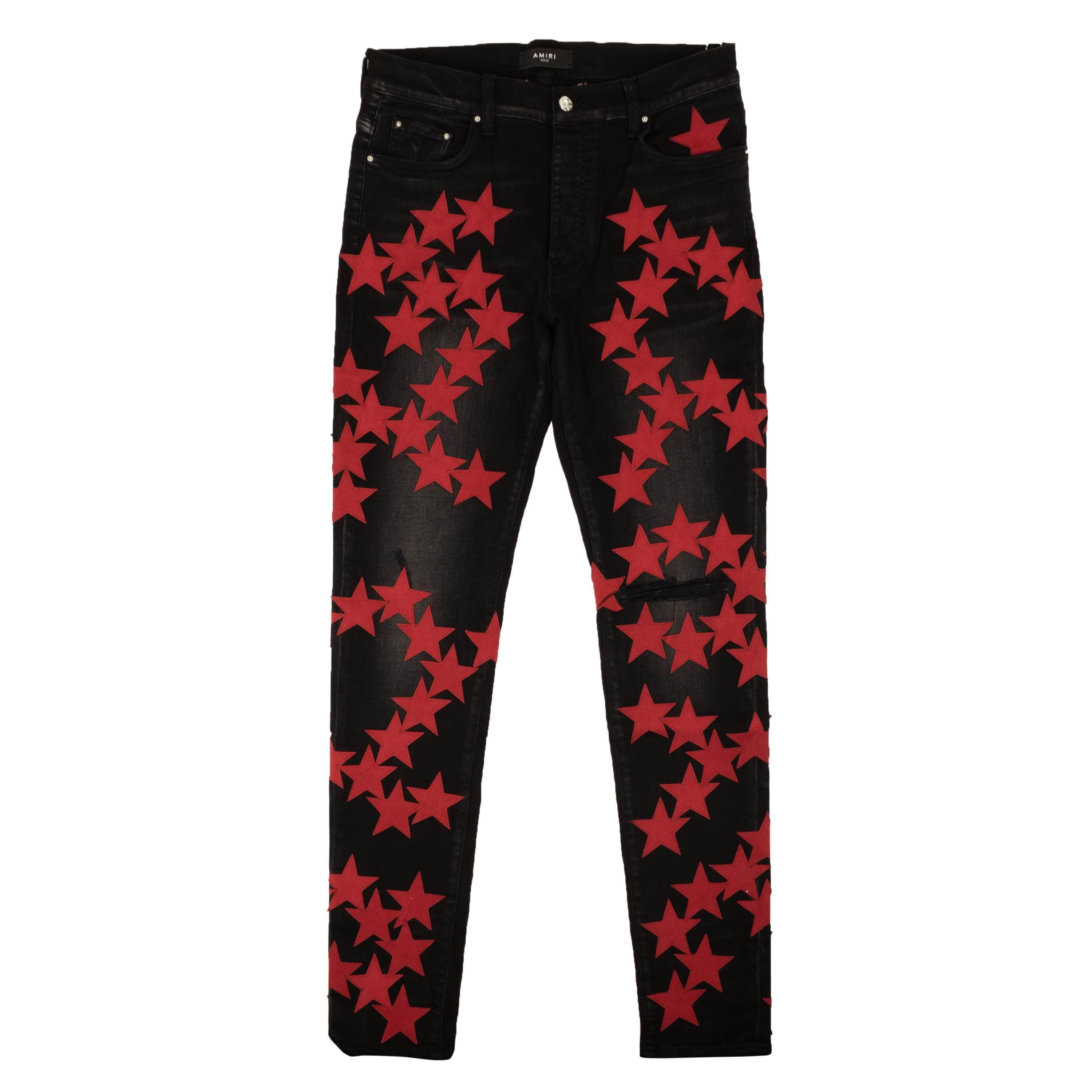 Amiri AMR-XJNS-0002/34 NWT AMIRI Black & Red Chemist Ultra Suede Star Jeans Size 34/44 $2630 AMR-XJNS-0002/34