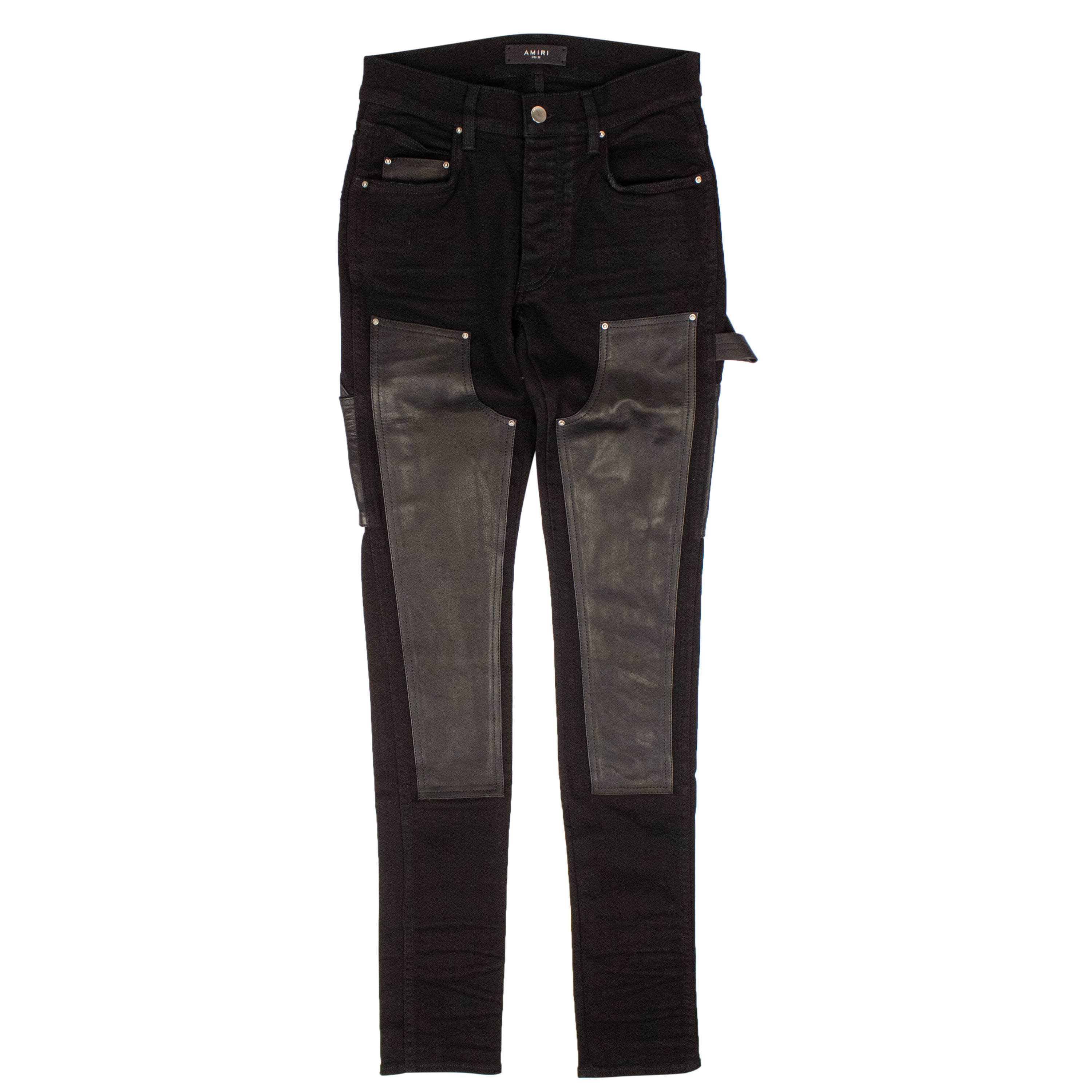 Amiri AMR-XJNS-0062/28 NWT AMIRI Black Denim Leather Workman Pants Size 28 $1290 AMR-XJNS-0062/28