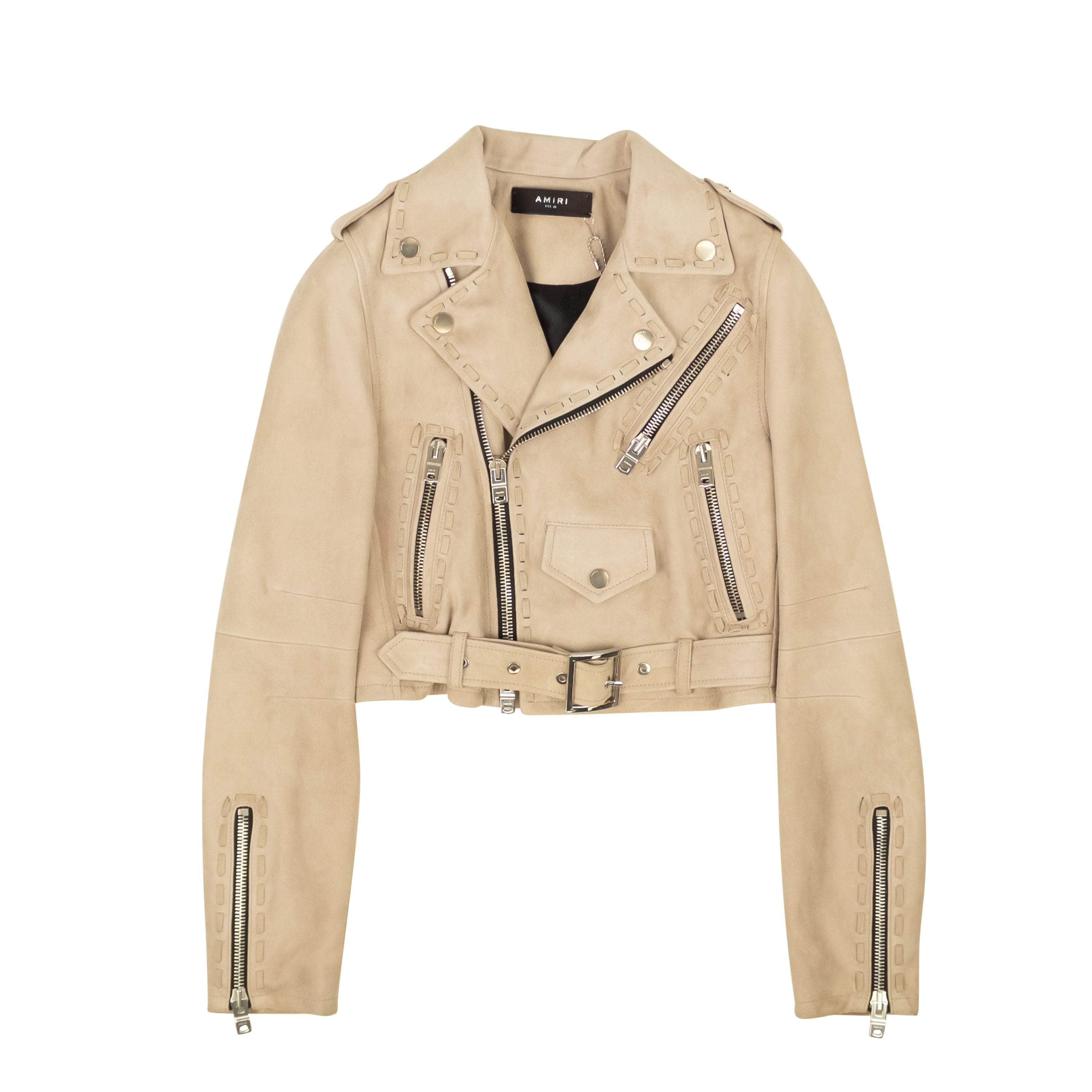 Amiri AMR-XOTW-0017/40 NWT Amiri Sand Braided Suede Cropped Biker Jacket Size 40 $3390 AMR-XOTW-0017/40