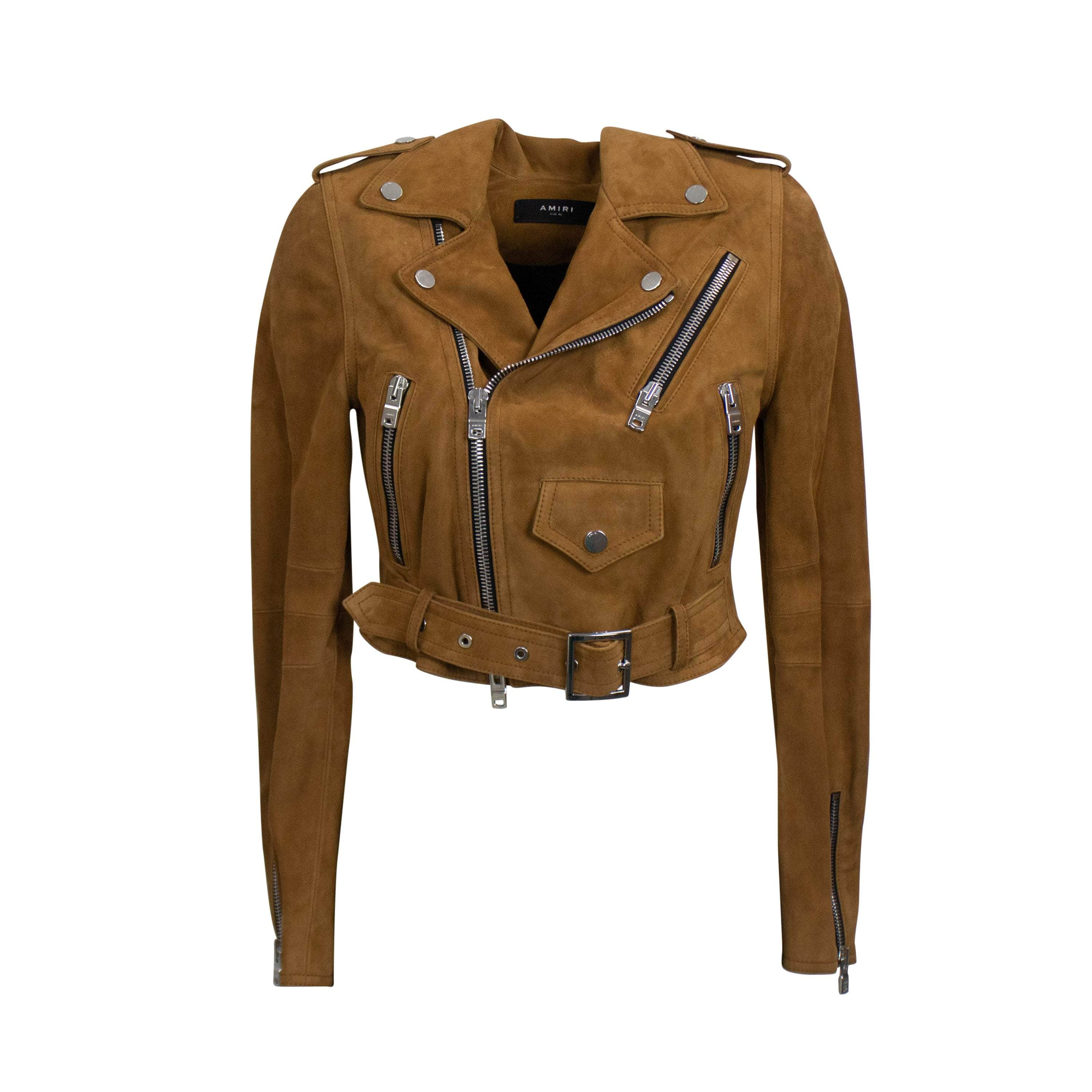 Amiri AMR-XOTW-0055/40 NWT AMIRI Brown Cropped Leather Perfecto Jacket Size 40 $3390 AMR-XOTW-0055/40