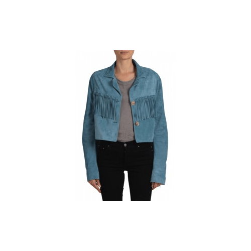 Amiri AMR-XOTW-0058/36 NWT AMIRI Blue Cropped Fringe Biker Jacket Size 36 $3990 AMR-XOTW-0058/36