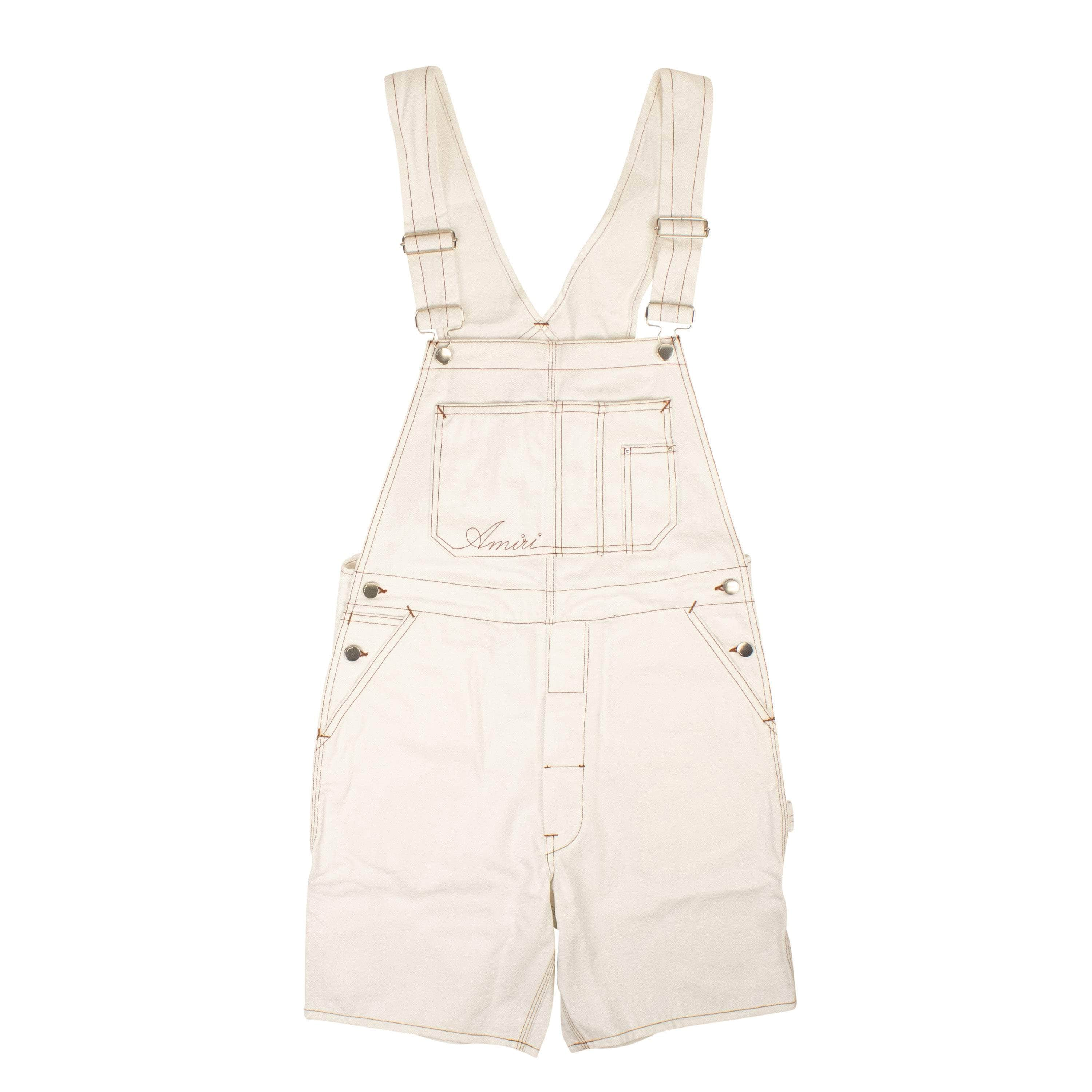 Amiri AMR-XTPS-0127/L NWT AMIRI White Bermuda Overalls & Topstitch Size L $1090 AMR-XTPS-0127/L