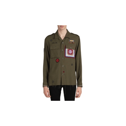 Amiri AMR-XTPS-0220/XS NWT Amiri Green Crochet & Patch Military Shirt Size XS $990 AMR-XTPS-0220/XS