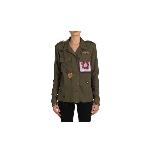 Amiri AMR-XTPS-0229/S NWT AMIRI Olive Green Crochet & Patch Military Shirt Size S $990 AMR-XTPS-0229/S