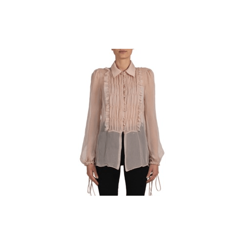 Amiri AMR-XTPS-0247/42 NWT AMIRI Nude Crinkle Chiffon Tuxedo Shirt Size 6/42 $990 AMR-XTPS-0247/42