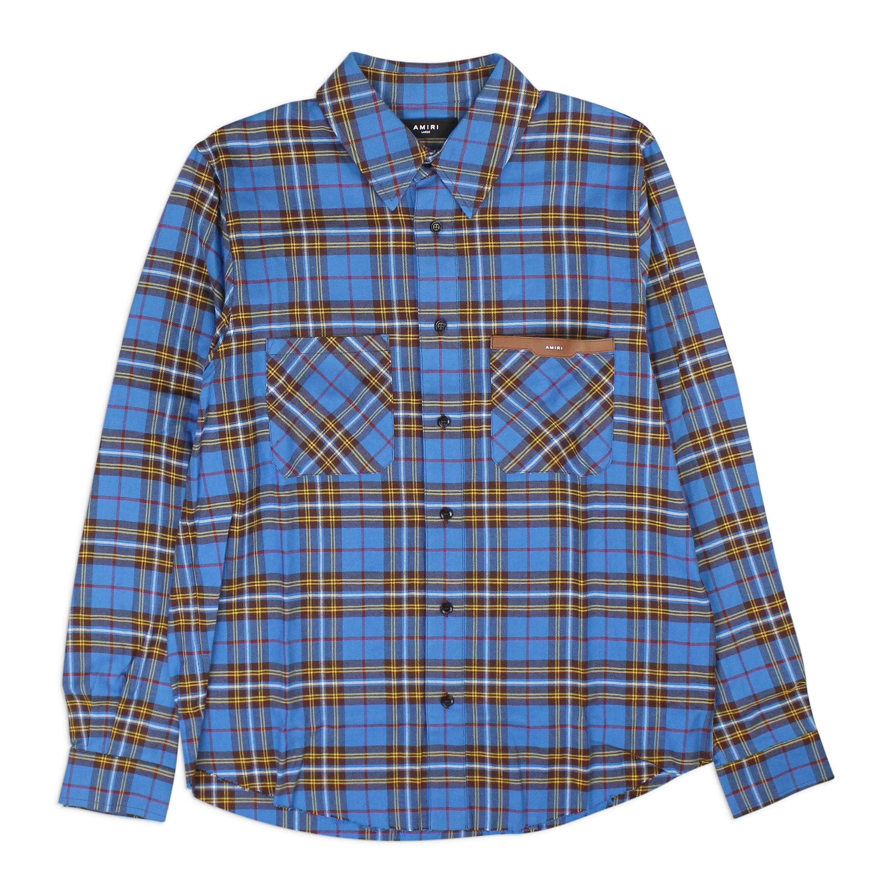 Amiri AMR-XTPS-0251/M NWT Amiri AMIRI LOGO FLANNEL Blue&Black Casual Button-Down Shirts Size M $750 AMR-XTPS-0251/M