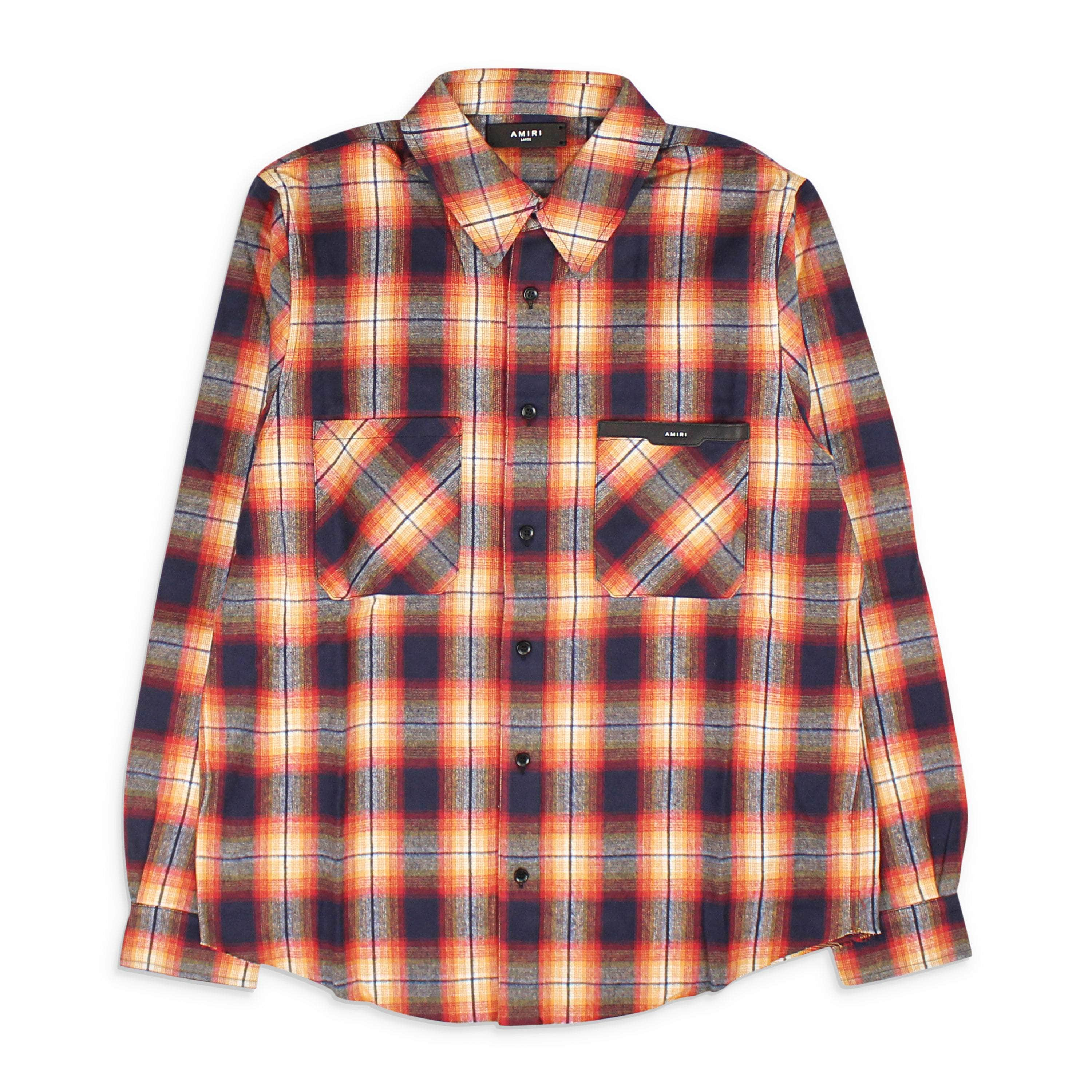 Amiri AMR-XTPS-0252/L NWT Amiri AMIRI LOGO FLANNEL Red&Orange Casual Button-Down Shirts Size L $750 AMR-XTPS-0252/L