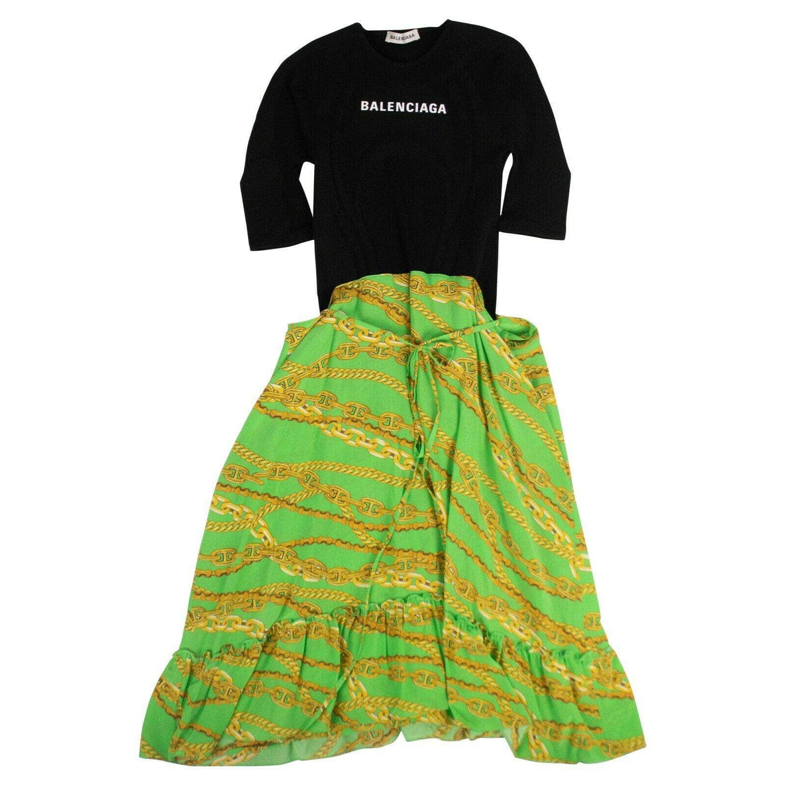 Balenciaga 88BAL-109/F40 NWT BALENCIAGA Green/Black Chain Print Dress Size 10/40 $1980 88BAL-109/F40