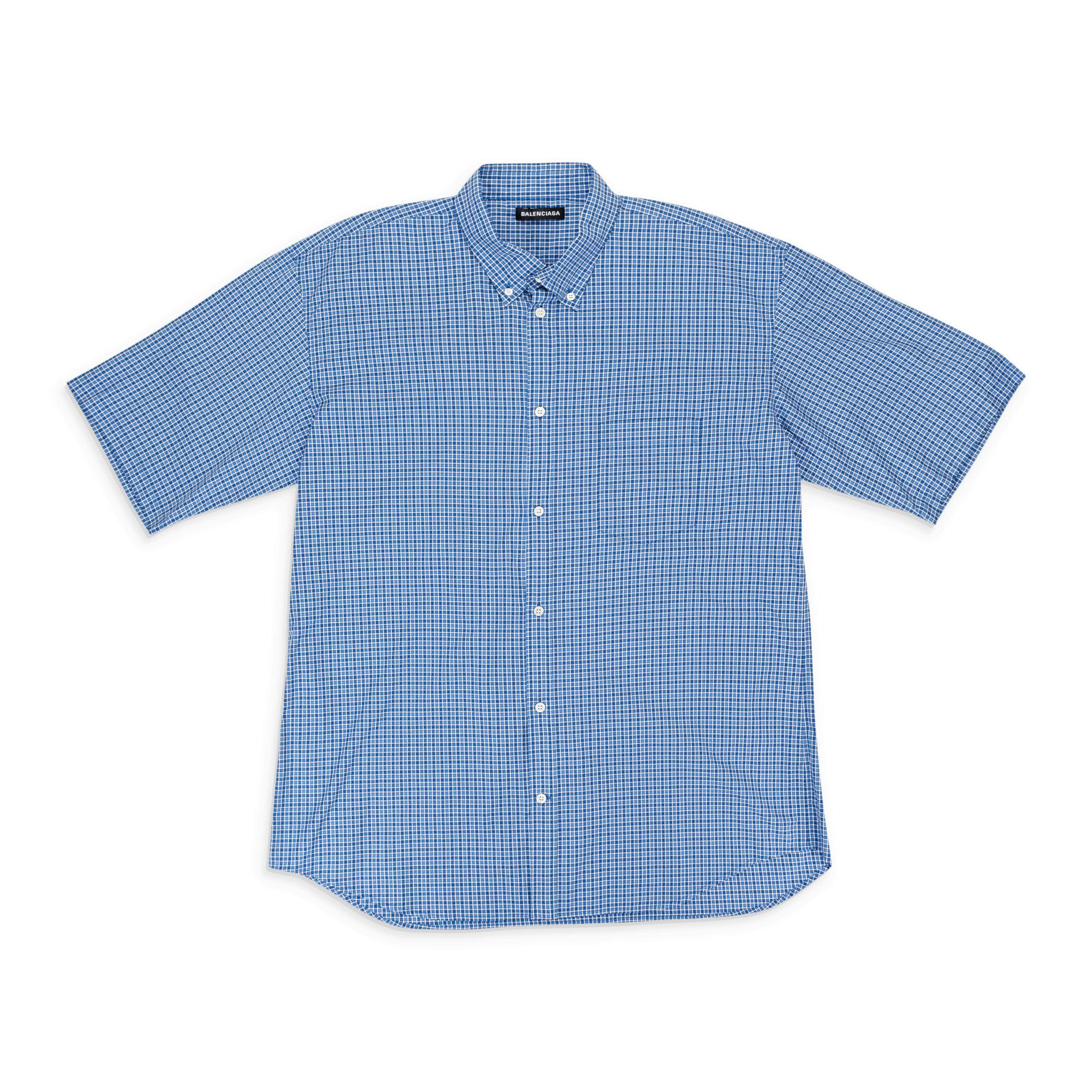 Balenciaga BAL-XTSH-0021/40 Balenciaga Blue Short Sleeve Check Design Button Down  Size 40 $900 BAL-XTSH-0021/40