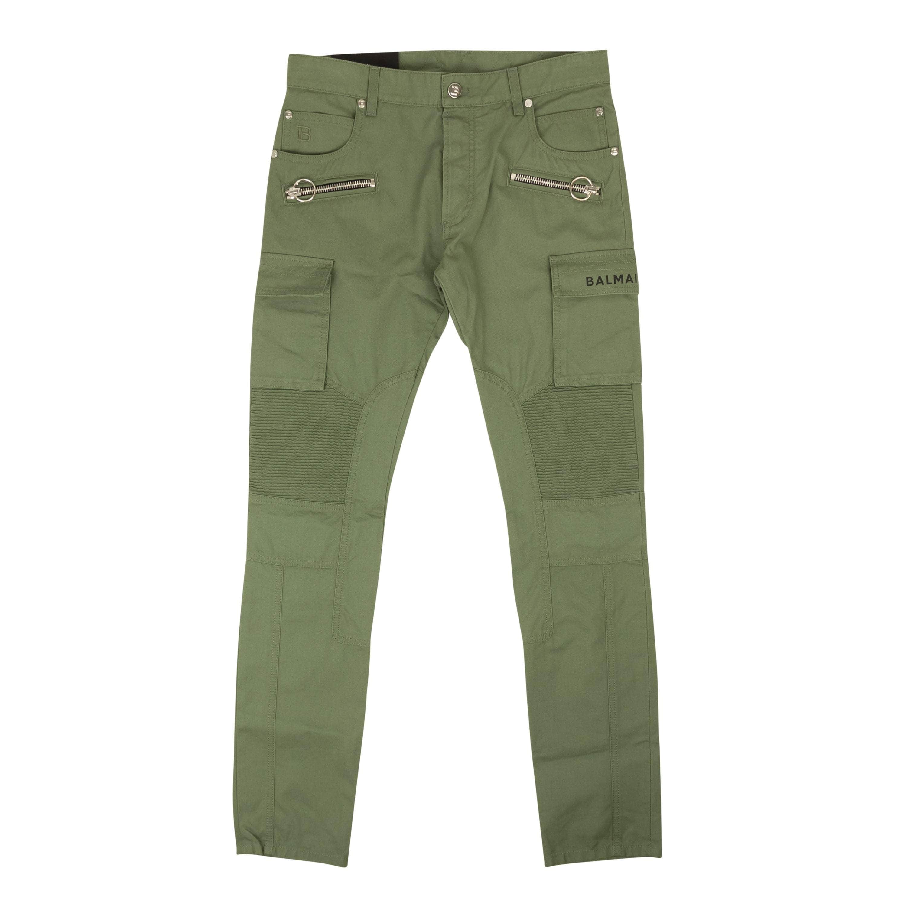 Balmain 1000-2000, channelenable-all, chicmi, couponcollection, gender-mens, main-clothing, mens-cargo-pants, mens-shoes, size-30 30 Green Khaki Slim Cut Ridged Cotton Cargo Jeans 95-BLM-1004/30 95-BLM-1004/30