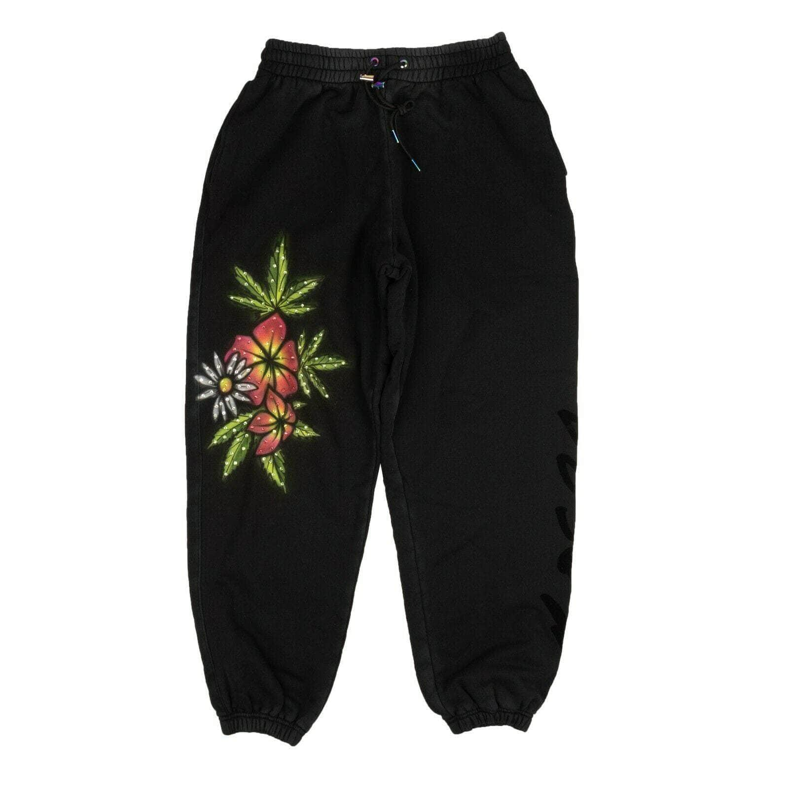 Bossi 95-BOS-1012/M NWT BOSSI Black Airbrush Rhinestone Flower Sweatpants Size M $1530 95-BOS-1012/M