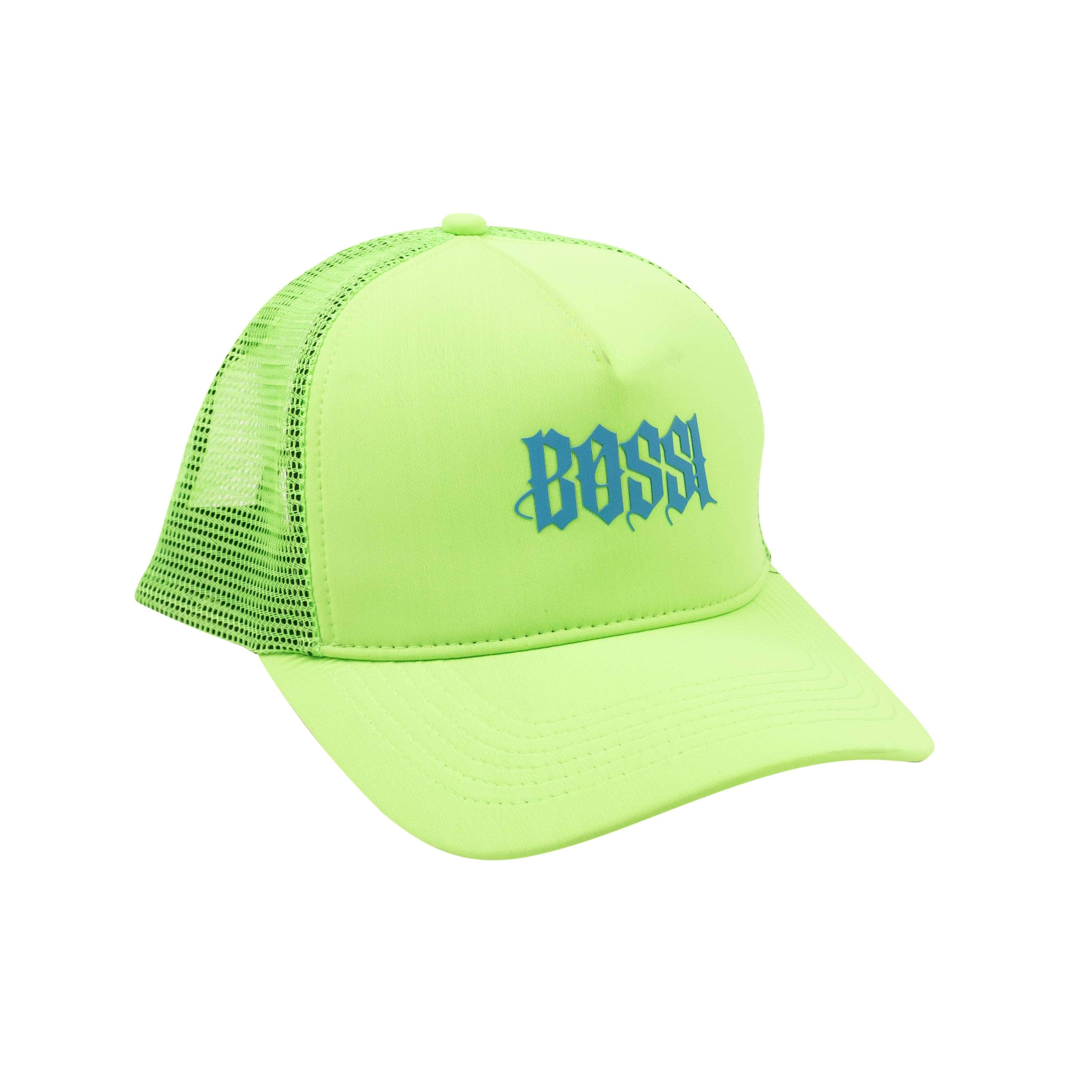 Bossi BOS-XACC-0004/OS NWT BOSSI Neon Green Polyester Logo Print Trucker Hat Size OS $150 BOS-XACC-0004/OS