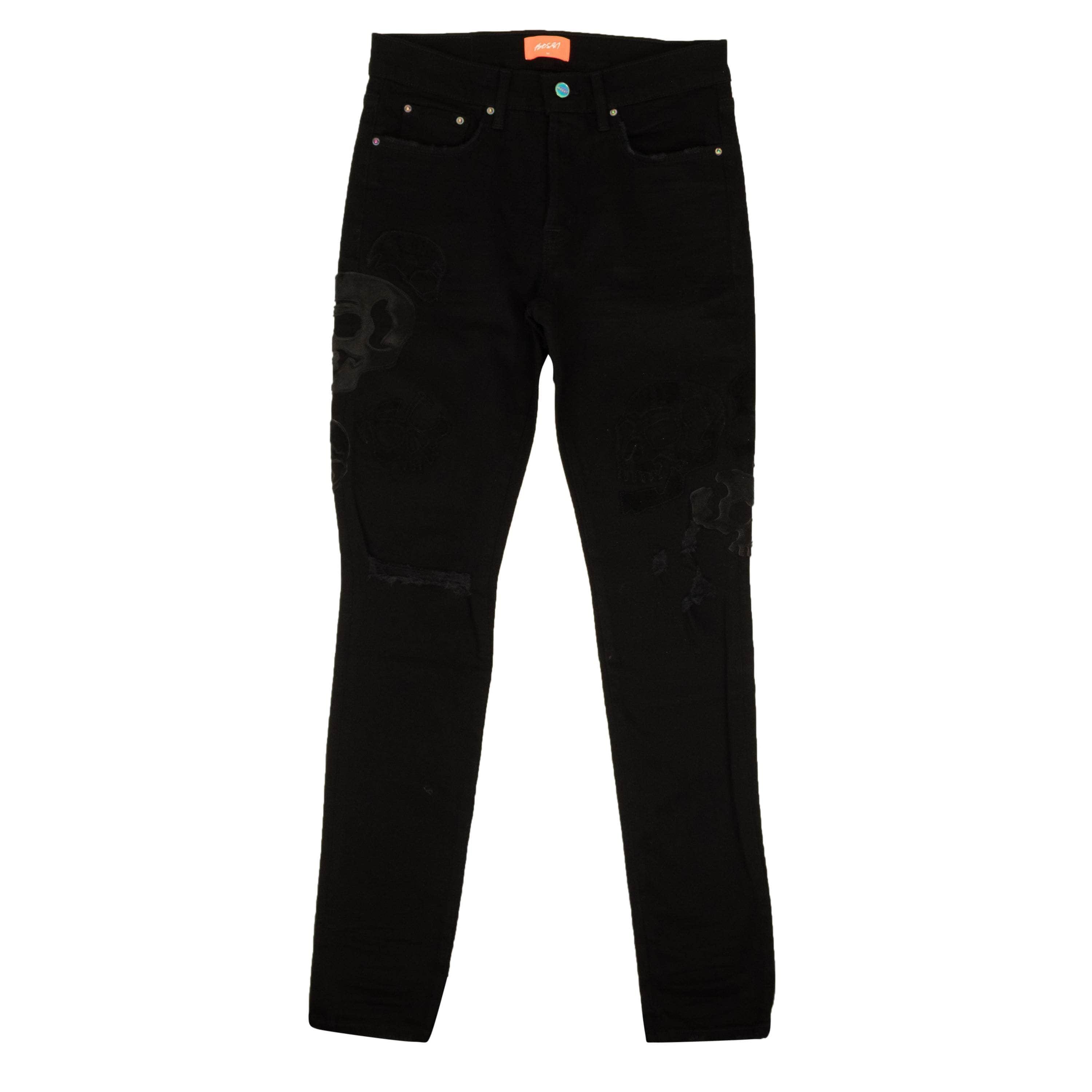 Bossi BOS-XJNS-0001/30 NWT BOSSI Black Cotton Skull Head Design Slim Fit Jeans Size 30/40 $895 BOS-XJNS-0001/30