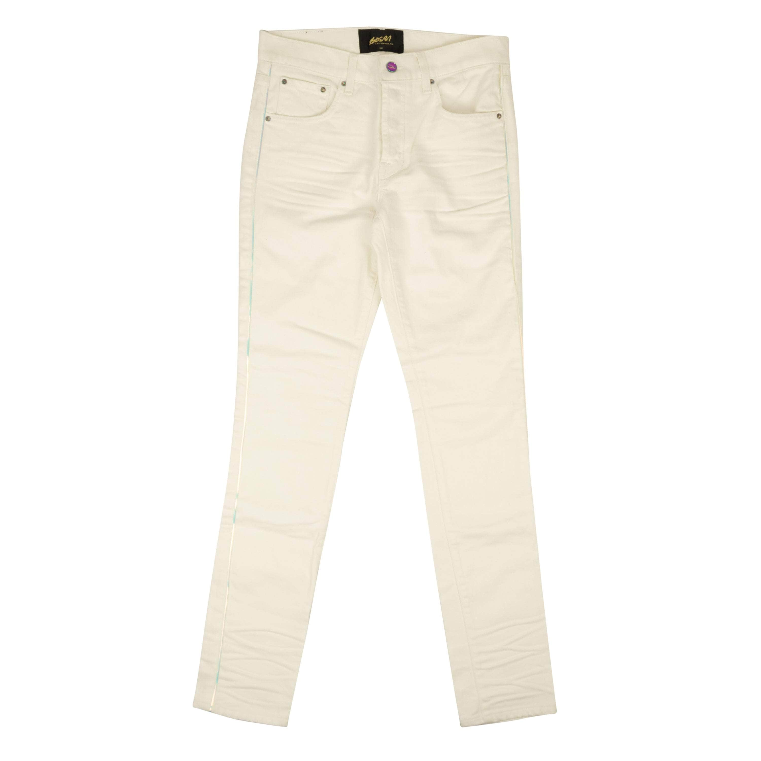 Bossi BOS-XJNS-0005/30 NWT BOSSI White Cotton 3D Stripe Detail Slim Fit Jeans Size 30/40 $915 BOS-XJNS-0005/30