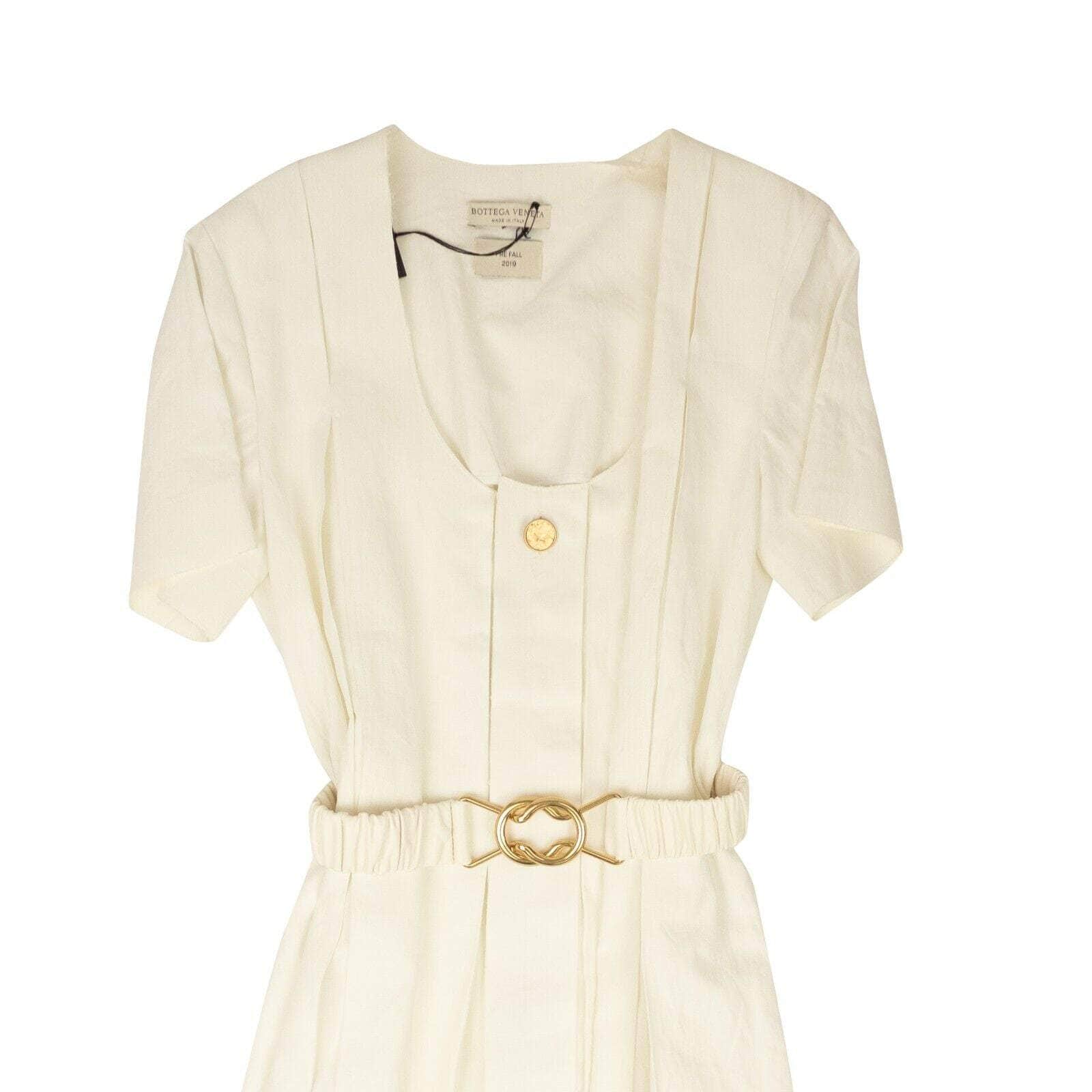 Bottega Veneta 1000-2000, channelenable-all, chicmi, couponcollection, gender-womens, main-clothing, shop375, size-38, size-40, size-42, womens-day-dresses Chalk White Pleated Belted Midi Dress