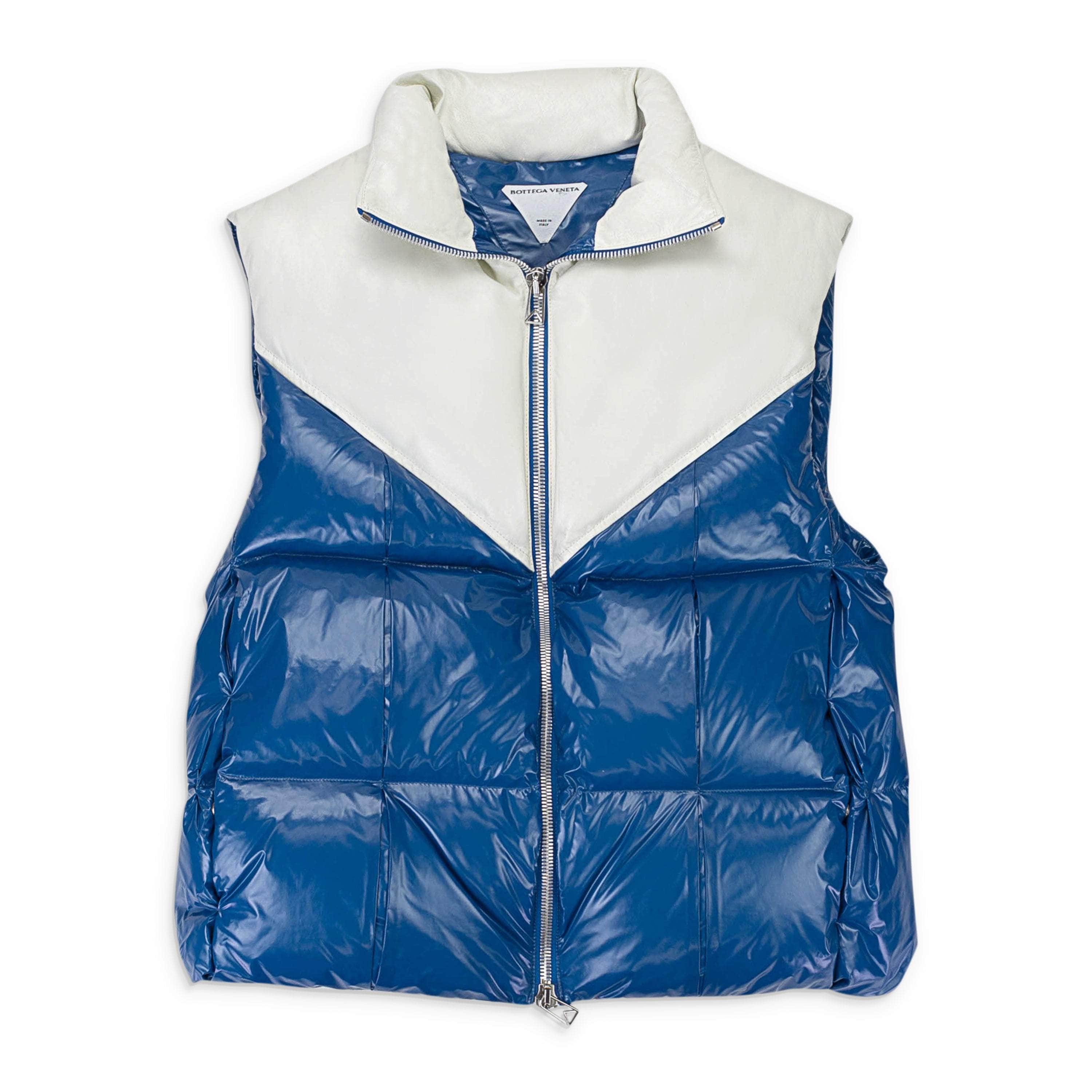 Bottega Veneta BTV-XOTW-0015/L NWT Bottega Veneta White/Blue Puffer Vest Size L $2700 BTV-XOTW-0015/L