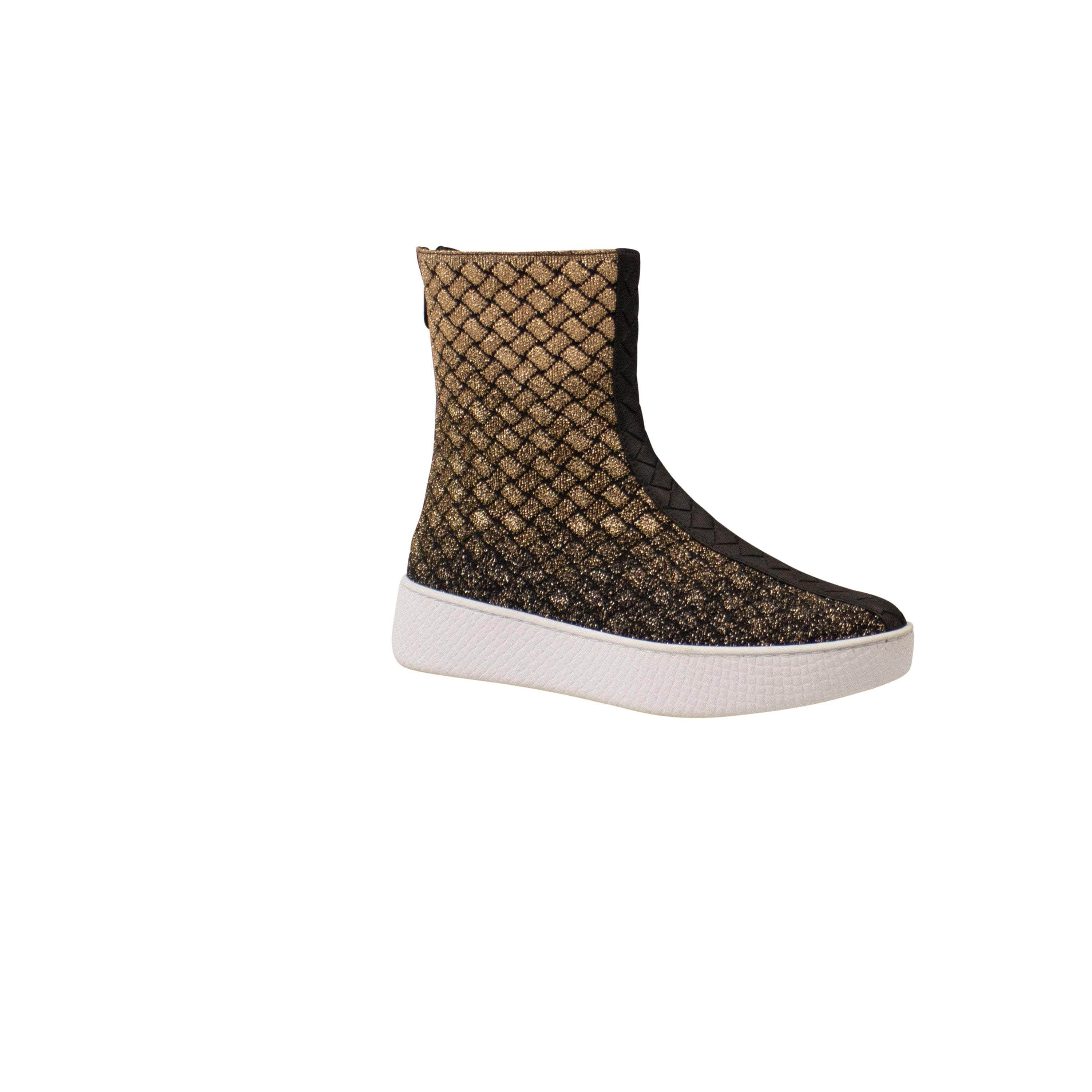 Bottega Veneta BTV-XSNK-0021/37 NIB Bottega Veneta Gold Intecciato Metallic Sneaker Boot Size 37 $890 BTV-XSNK-0021/37