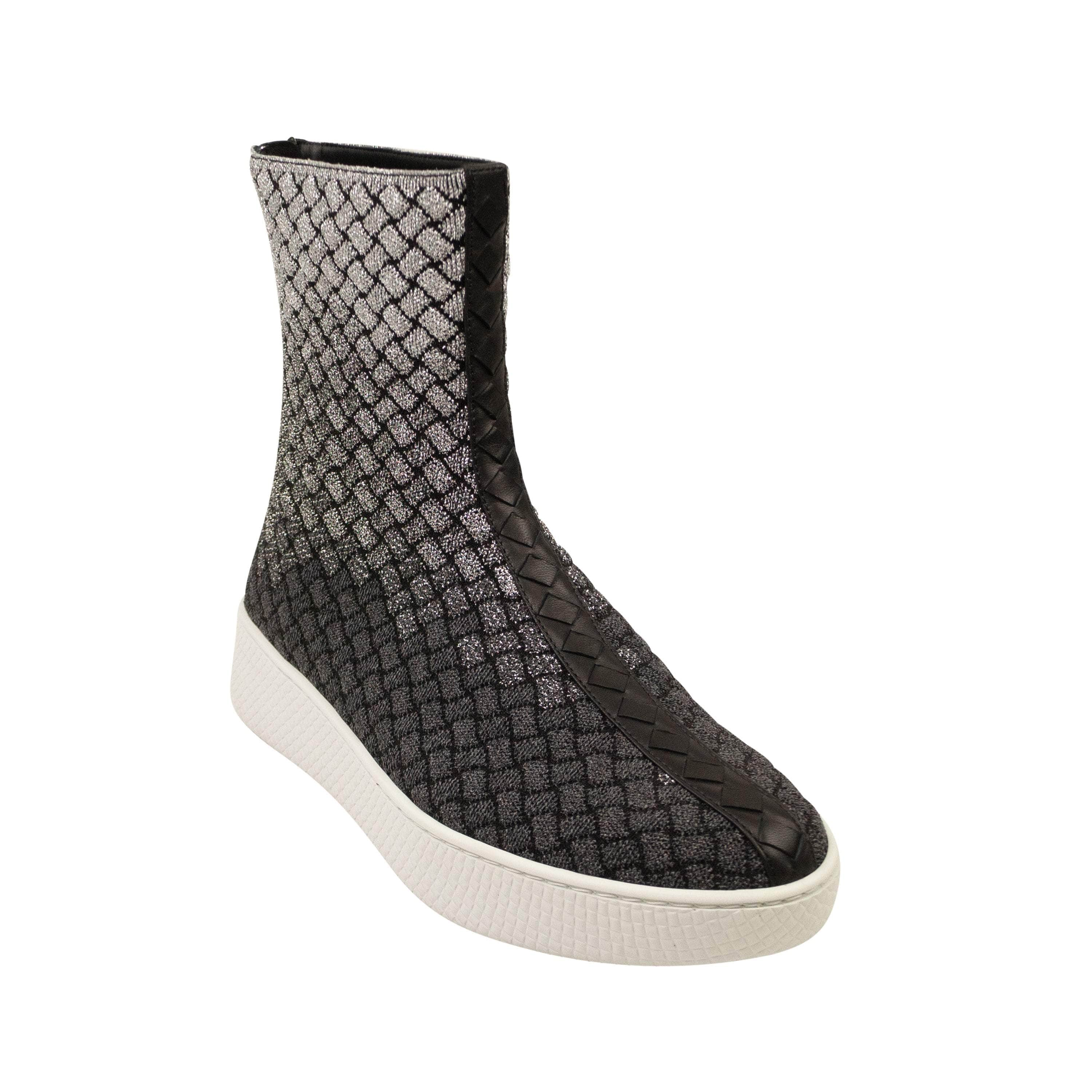 Bottega Veneta BTV-XSNK-0022/40.5 NIB BOTTEGA VENETA Silver Intecciato Metallic Sneaker Boots Size 10.5/40.5 $890 BTV-XSNK-0022/40.5