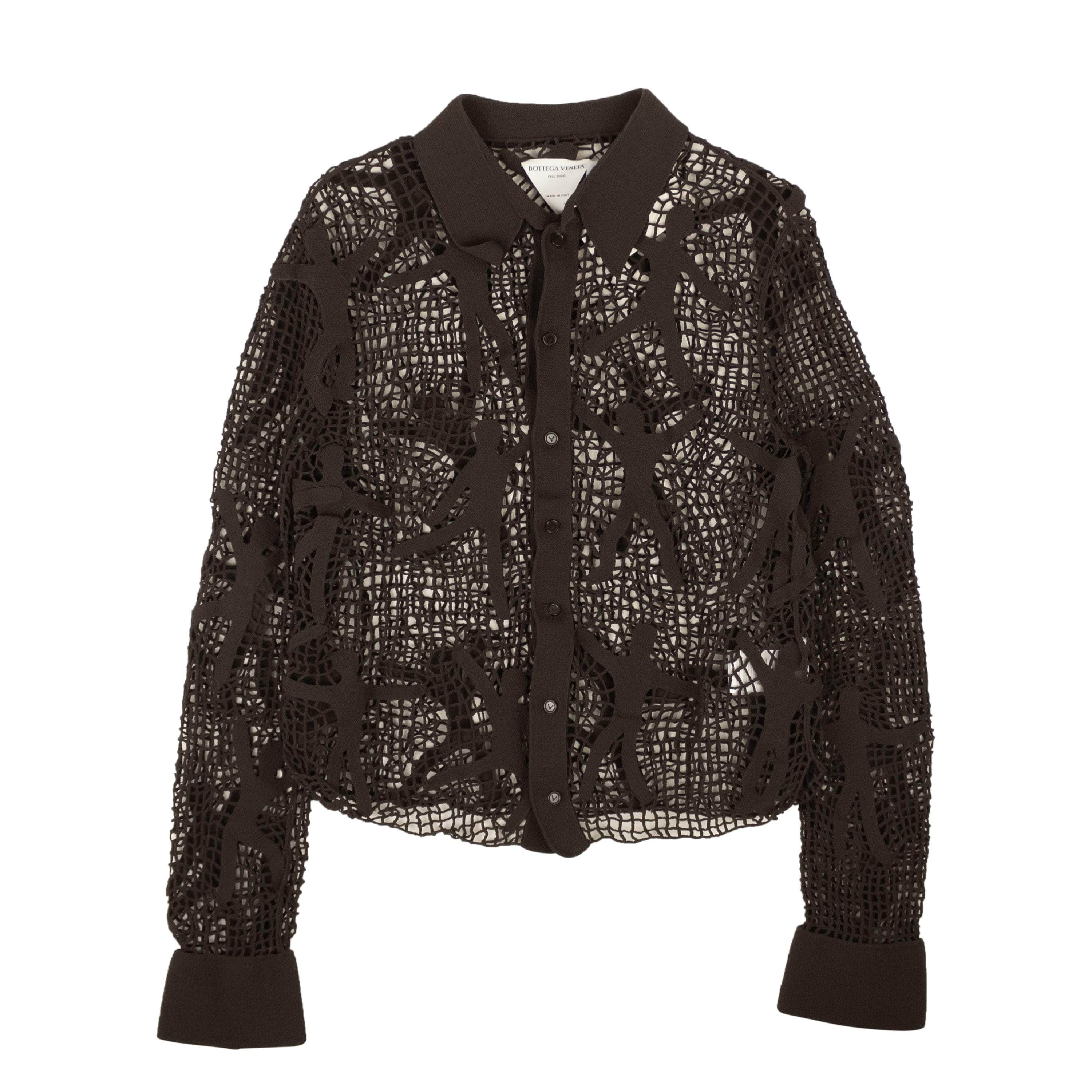 Bottega Veneta BTV-XTPS-0054/M NWT BOTTEGA VENETA Brown Chochet Dancers Blouse Top Size M $20500 BTV-XTPS-0054/M