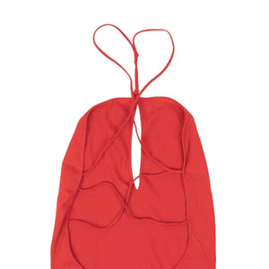 Bottega Veneta Red Knit V-Neck Bodysuit Swimsuit