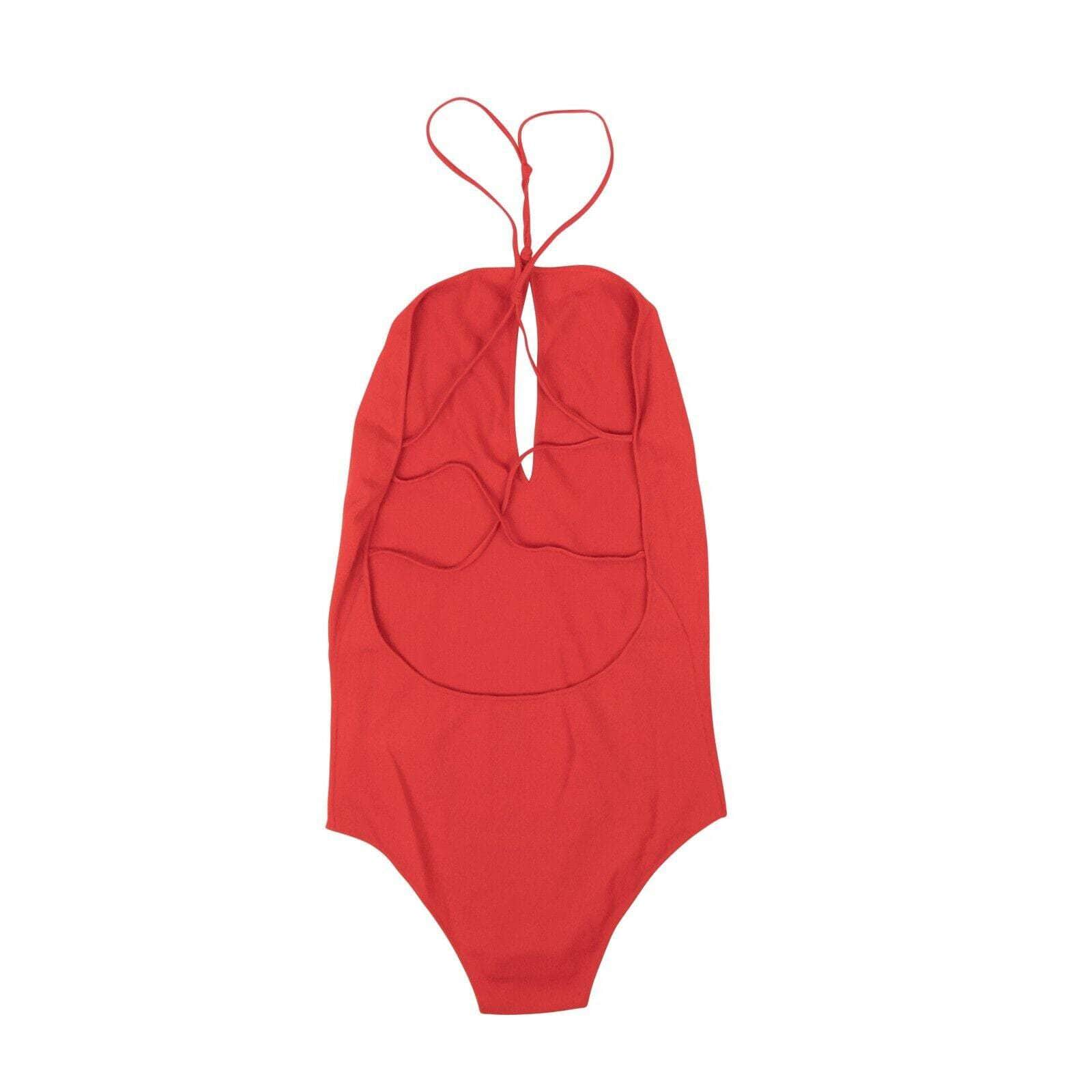 Bottega Veneta Red Knit V-Neck Bodysuit Swimsuit