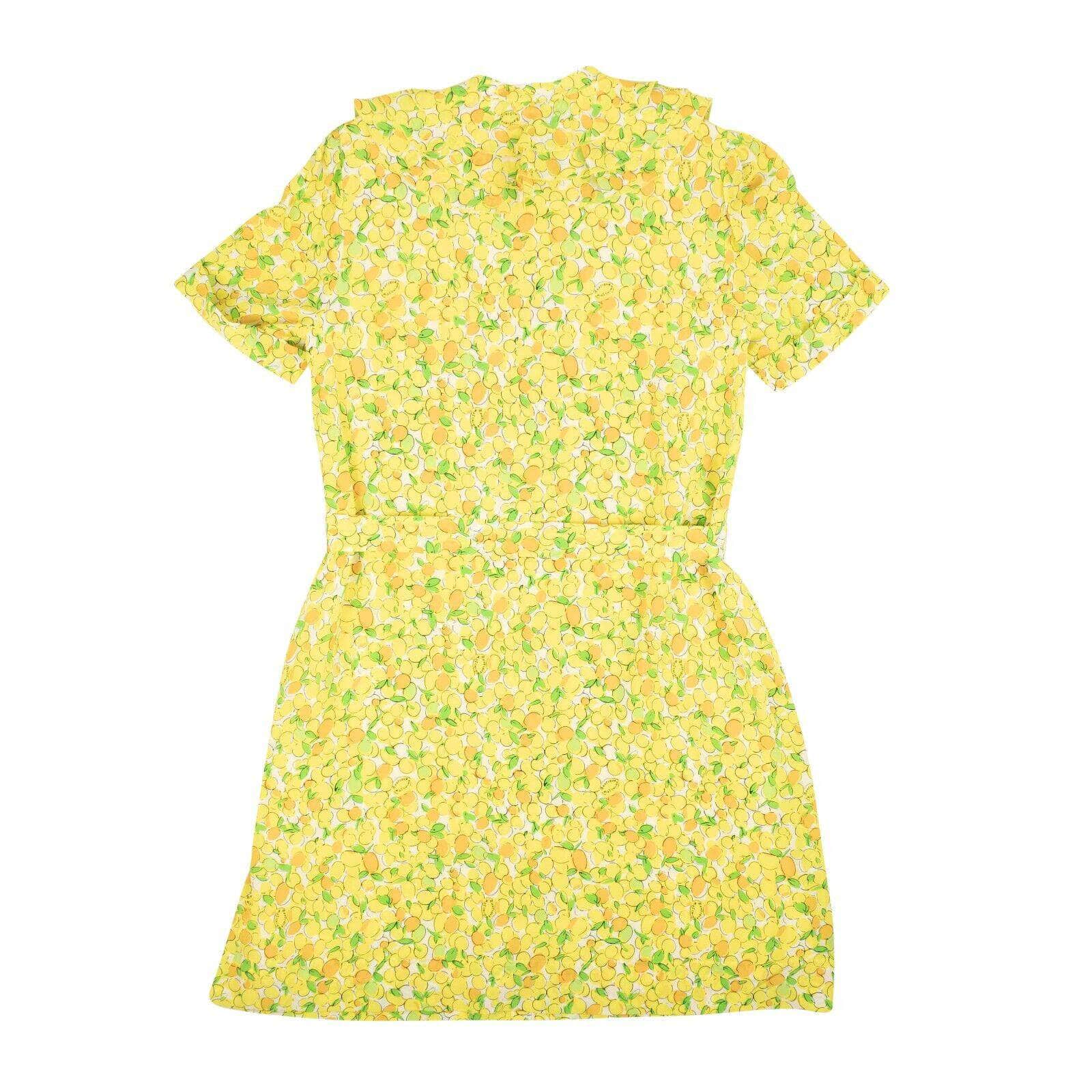 BOUTIQUE MOSCHINO 250-500, boutique-moschino, channelenable-all, chicmi, couponcollection, gender-womens, main-clothing, size-40, size-42, size-44, size-46, womens-day-dresses Yellow Lemon Print Silk Ruffle Neck Dress