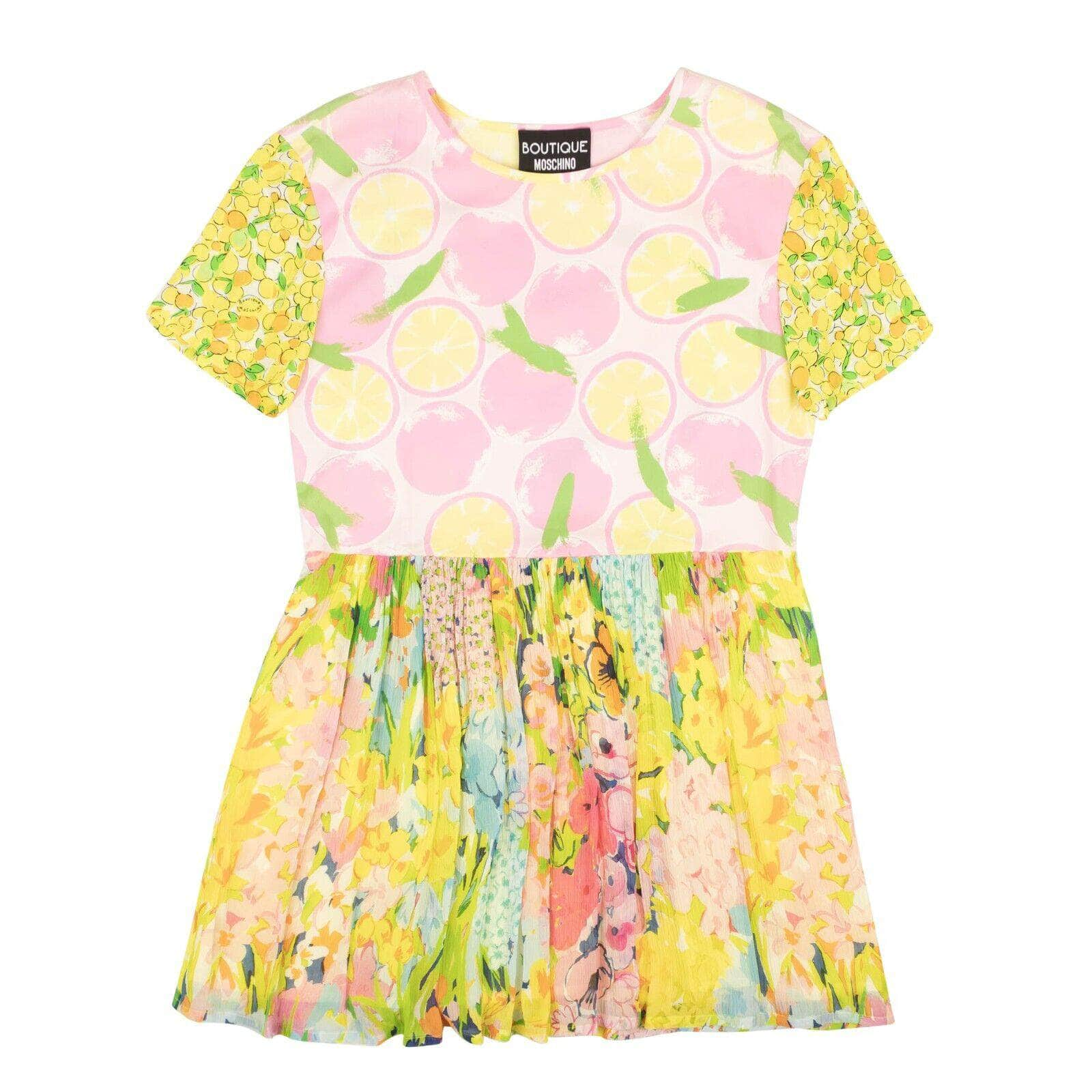 BOUTIQUE MOSCHINO 95-BMS-0005/38 NWT BOUTIQUE MOSCHINO Multi Floral Fruit Spring Silk Mini Dress Size 2/38 $730 95-BMS-0005/38