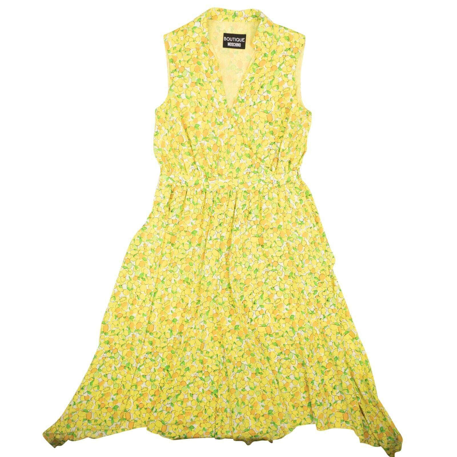 BOUTIQUE MOSCHINO 95-BMS-0010/38 NWT BOUTIQUE MOSCHINO Yellow Lemon Silk Wrap Assymetrical Dress Size 2/38 $1045 95-BMS-0010/38