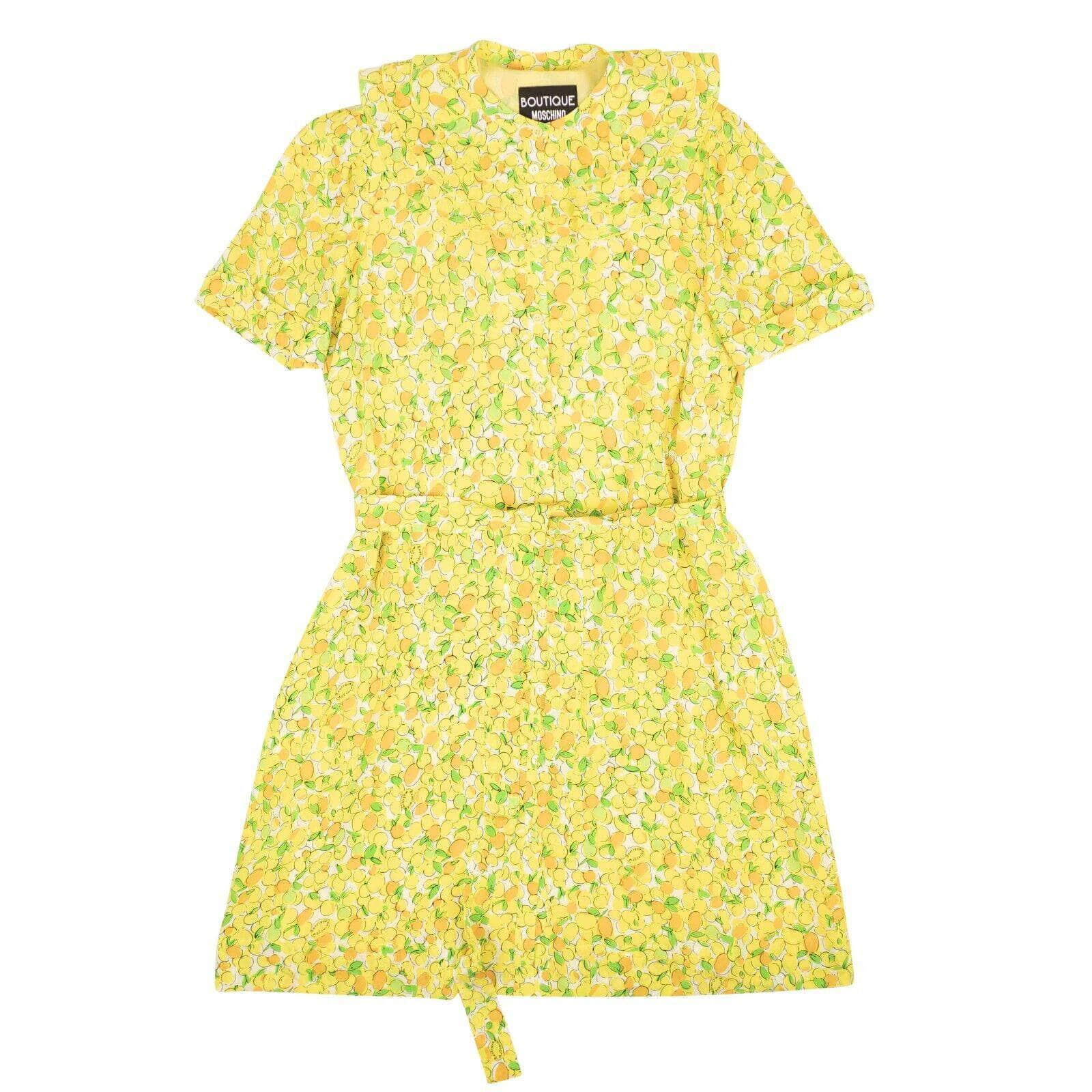 BOUTIQUE MOSCHINO 95-BMS-0011/44 NWT BOUTIQUE MOSCHINO Yellow Lemon Print Silk Ruffle Neck Dress Size 8/44 $895 95-BMS-0011/44