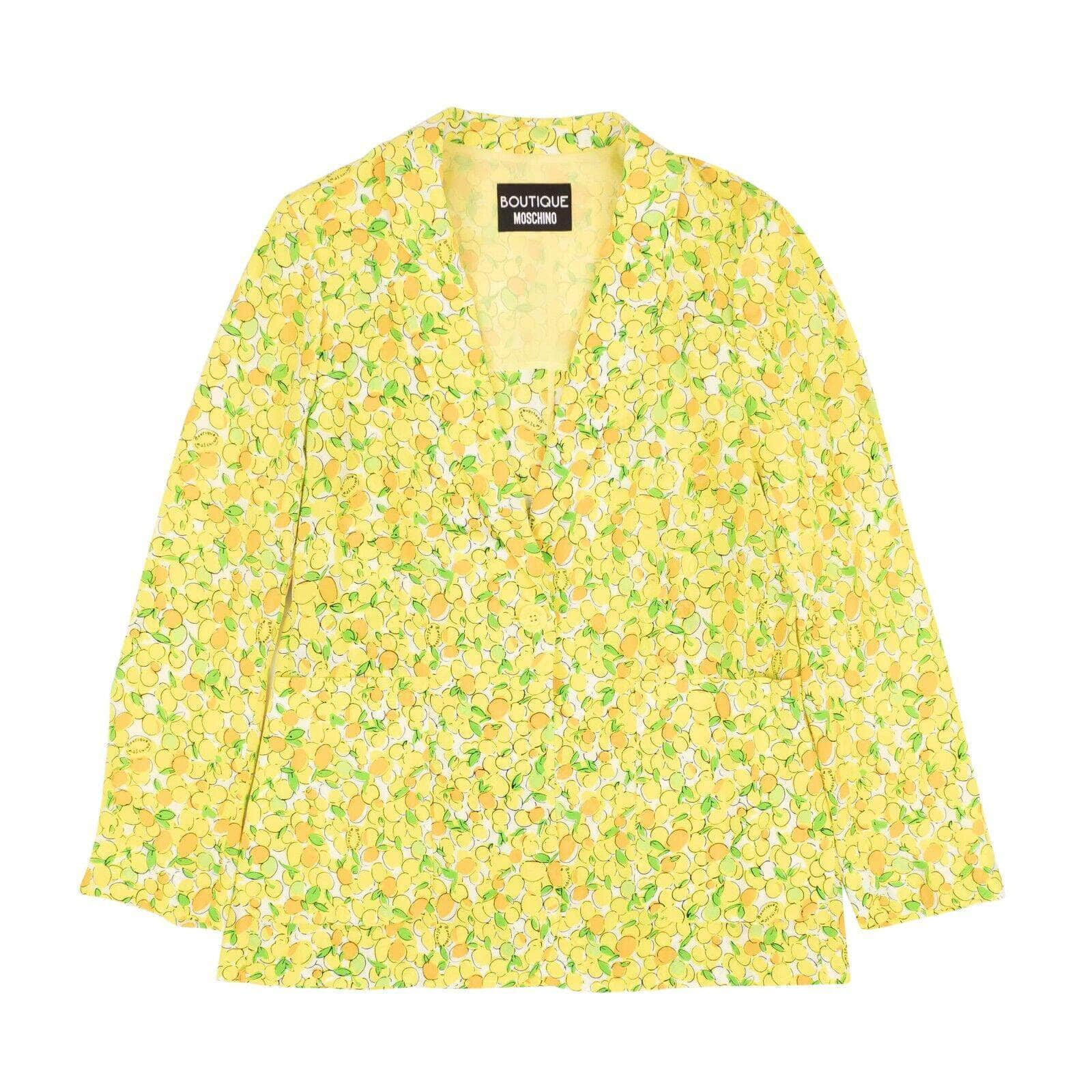 BOUTIQUE MOSCHINO 95-BMS-0019/40 NWT BOUTIQUE MOSCHINO Yellow Lemon Print Silk Blazer Jacket Size 4/40 $895 95-BMS-0019/40