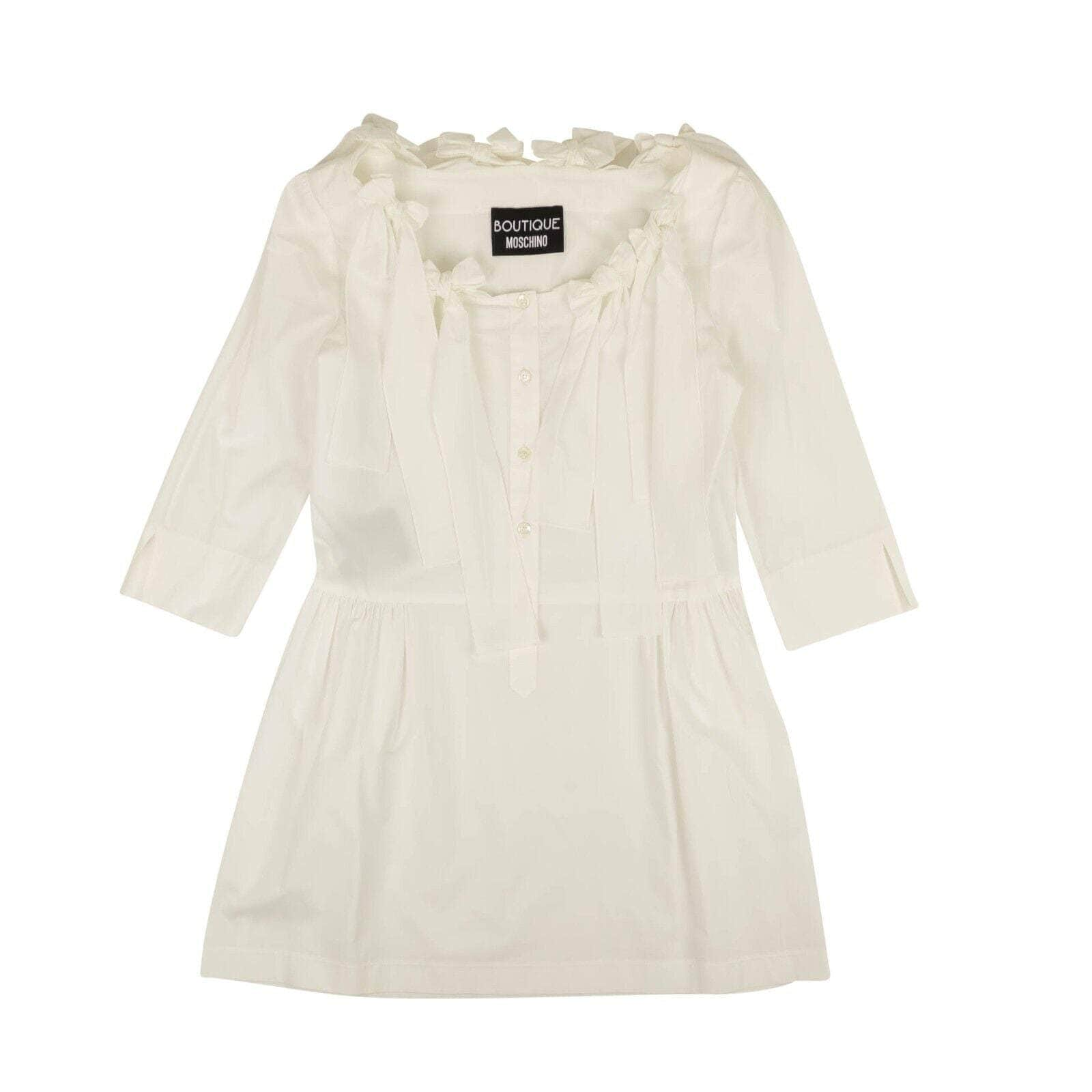 BOUTIQUE MOSCHINO 95-BMS-0020/38 NWT BOUTIQUE MOSCHINO White Bow Accented Fit & Flare Mini Dress Size 2/38 $670 95-BMS-0020/38