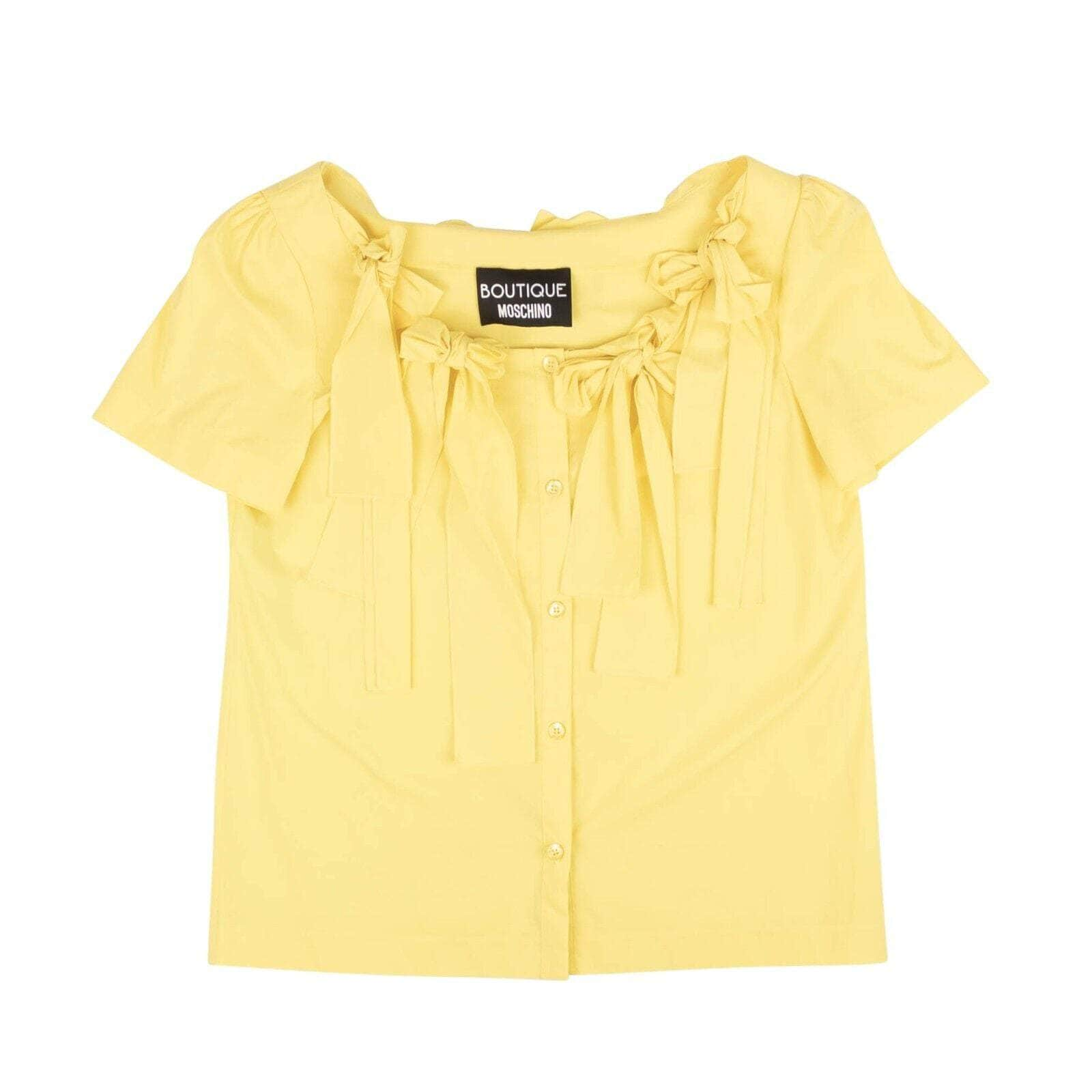 BOUTIQUE MOSCHINO 95-BMS-1021/38 NWT BOUTIQUE MOSCHINO Yellow Bow Accented Show Sleeve Blouse Size 2/38 $520 95-BMS-1021/38