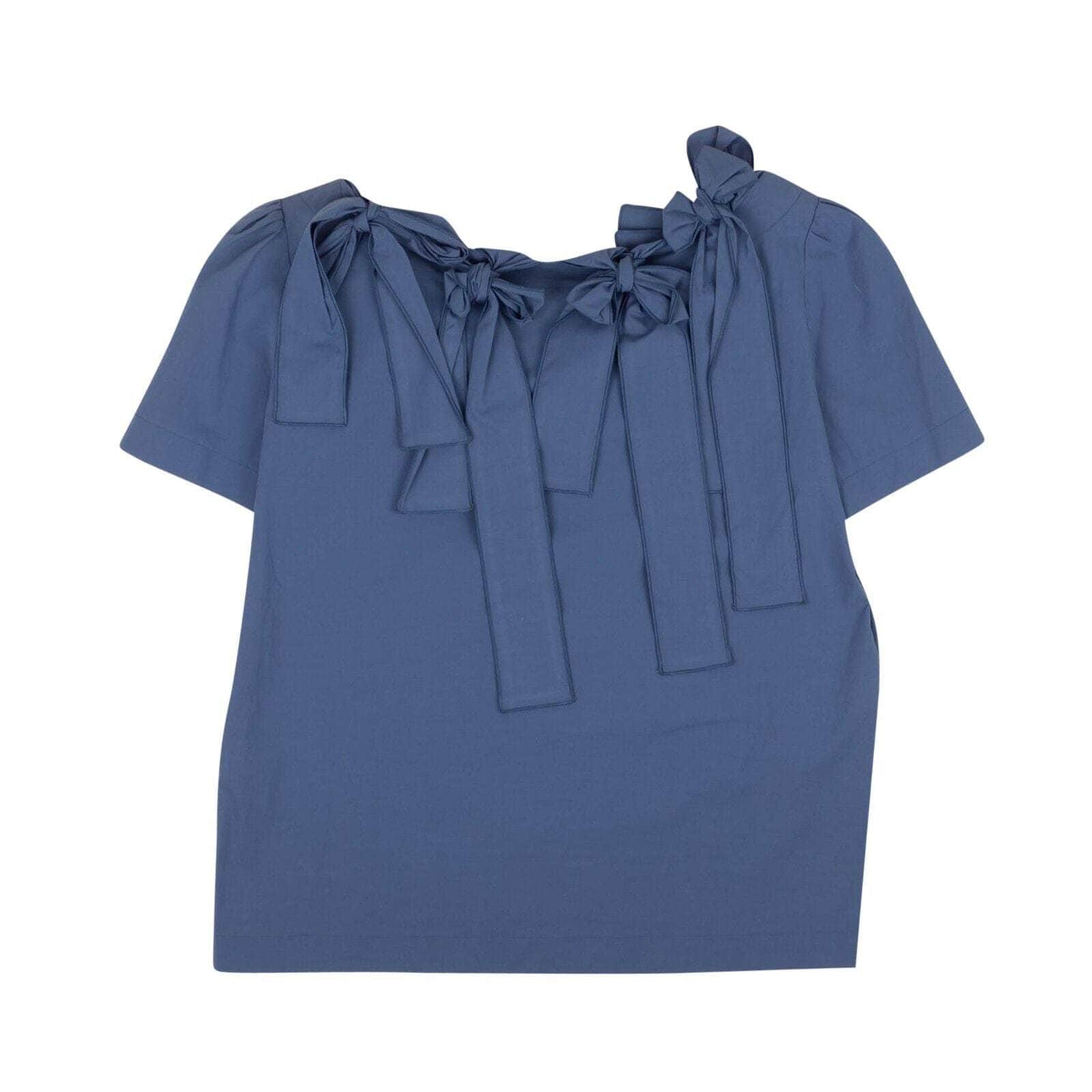 BOUTIQUE MOSCHINO Blue Bow Accented Short Sleeve Blouse