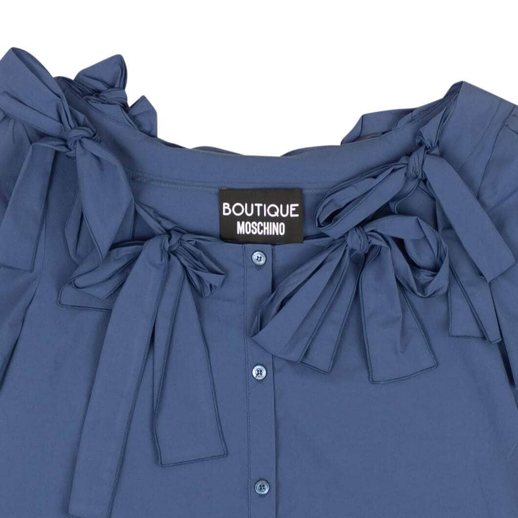BOUTIQUE MOSCHINO Blue Bow Accented Short Sleeve Blouse